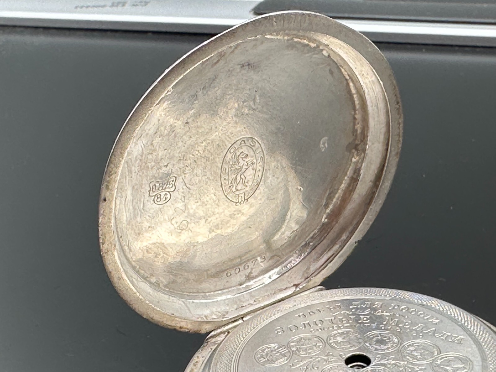 ANTIKE TASCHENUHR AUS SILBER 875 PEGASUS FÜR RUSSLAND 56mm FUNKTIONSFÄHIG – Bild 14