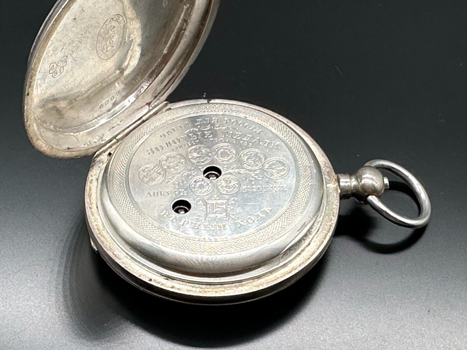 ANTIKE TASCHENUHR AUS SILBER 875 PEGASUS FÜR RUSSLAND 56mm FUNKTIONSFÄHIG – Bild 15