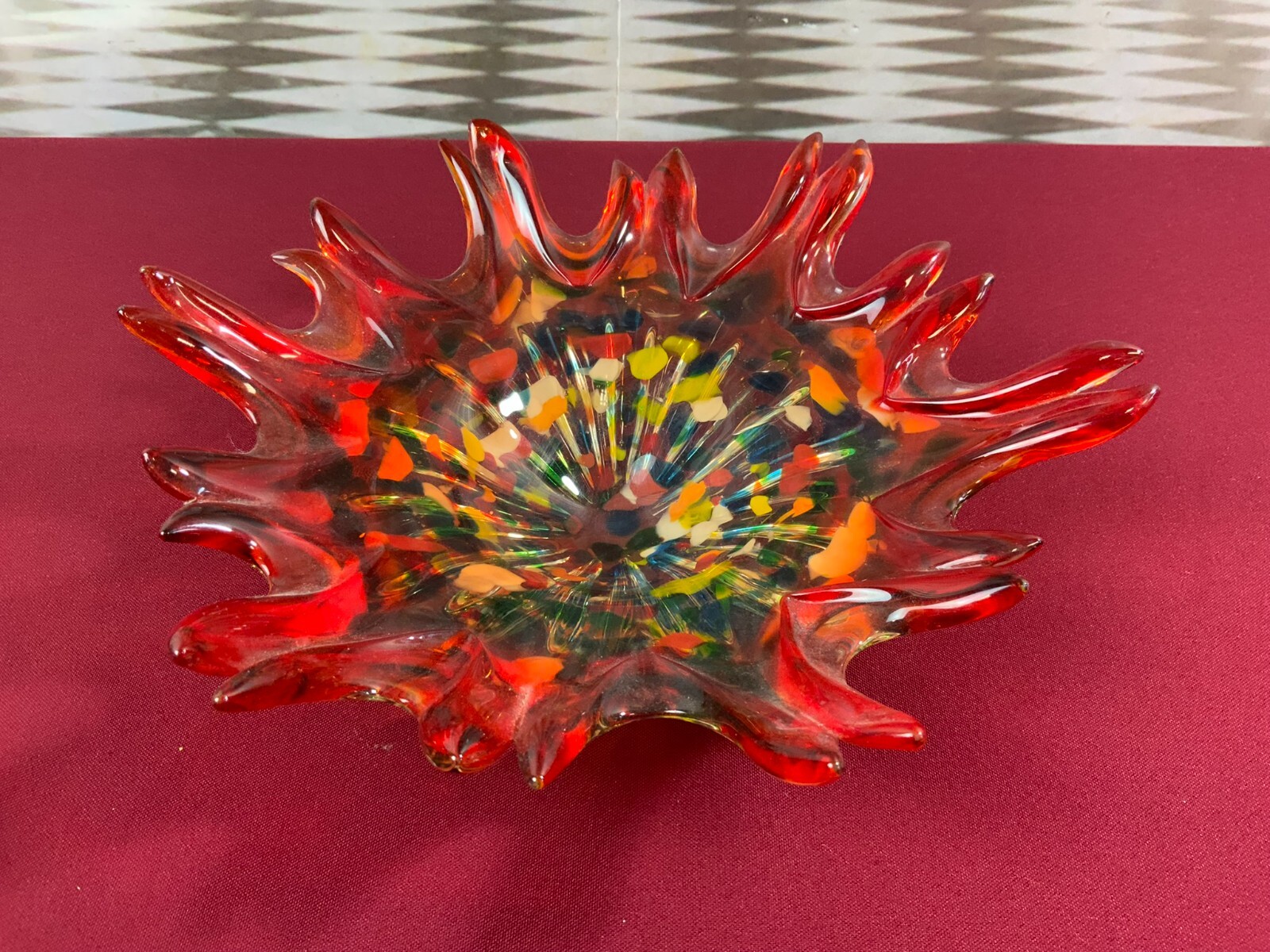 GROSSE SCHALE AUS GLAS HANDARBEIT KÜNSTLERGLAS 1,1kg 27cm DURCHMESSER