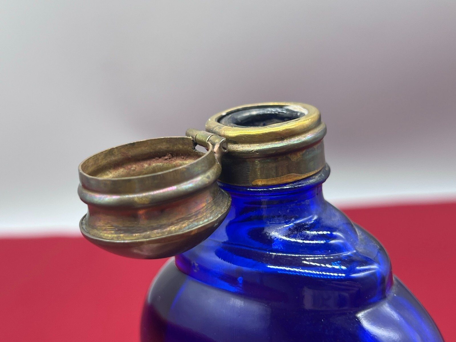 ANTIKE APOTHEKERFLASCHE AUS GLAS MIT KUPFER MONTUR – Bild 11