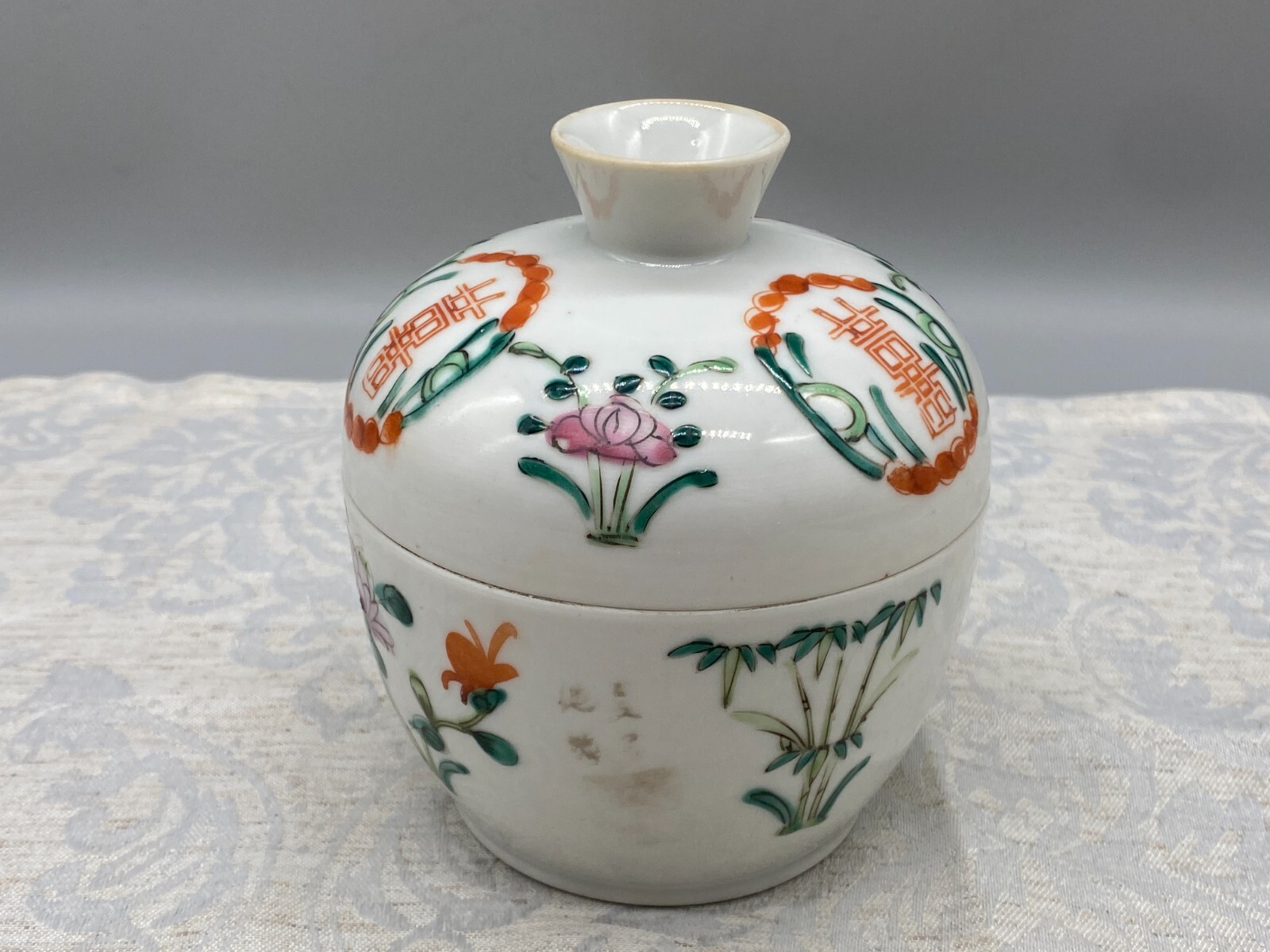 CHINA DECKELDOSE DOSE ANTIK 19 TES JHDT BLUMEN DEKOR HANDBEMALT – Bild 3