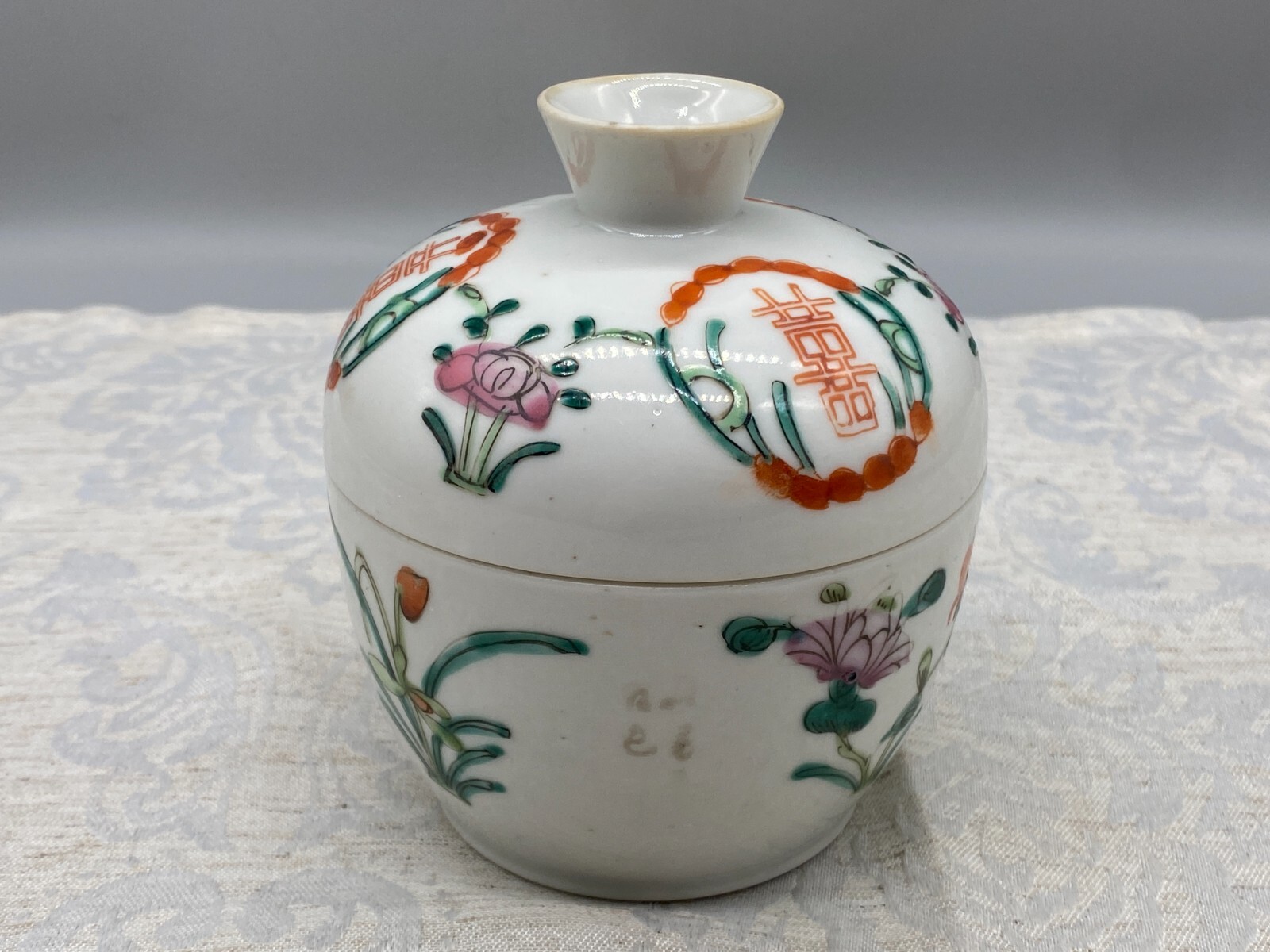 CHINA DECKELDOSE DOSE ANTIK 19 TES JHDT BLUMEN DEKOR HANDBEMALT – Bild 4