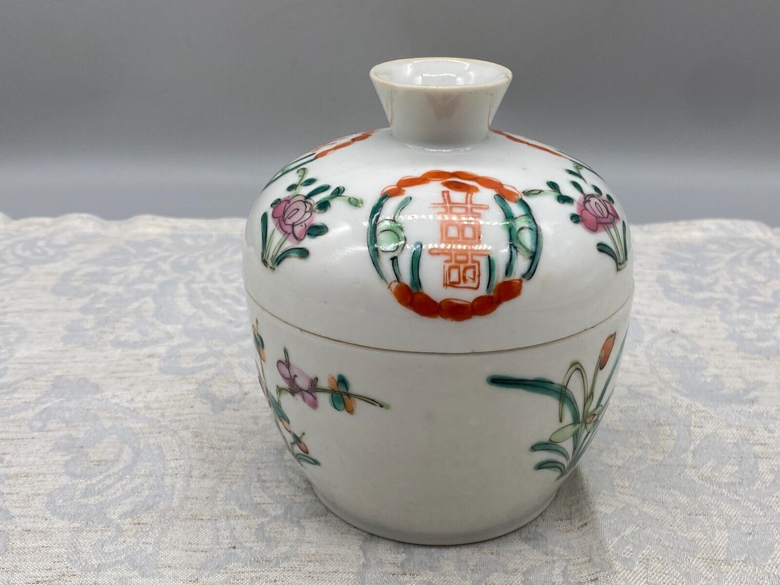 CHINA DECKELDOSE DOSE ANTIK 19 TES JHDT BLUMEN DEKOR HANDBEMALT – Bild 5