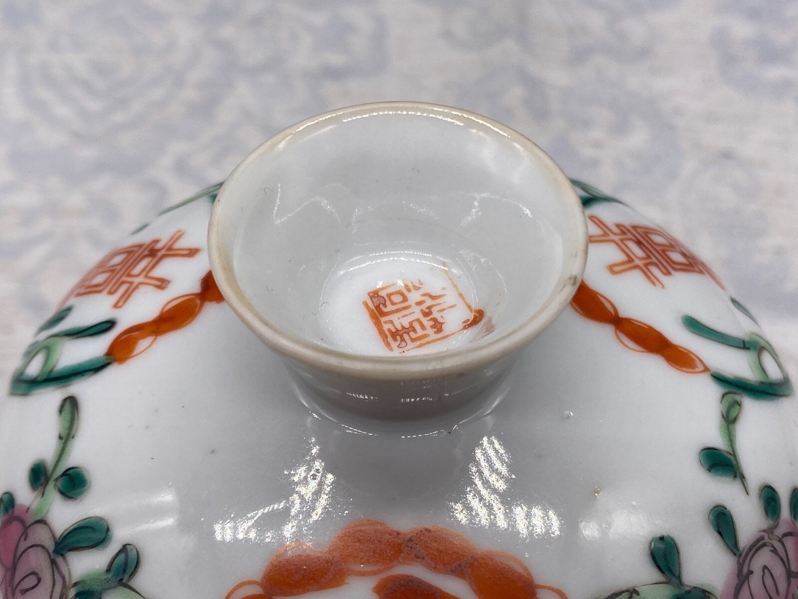 CHINA DECKELDOSE DOSE ANTIK 19 TES JHDT BLUMEN DEKOR HANDBEMALT – Bild 7