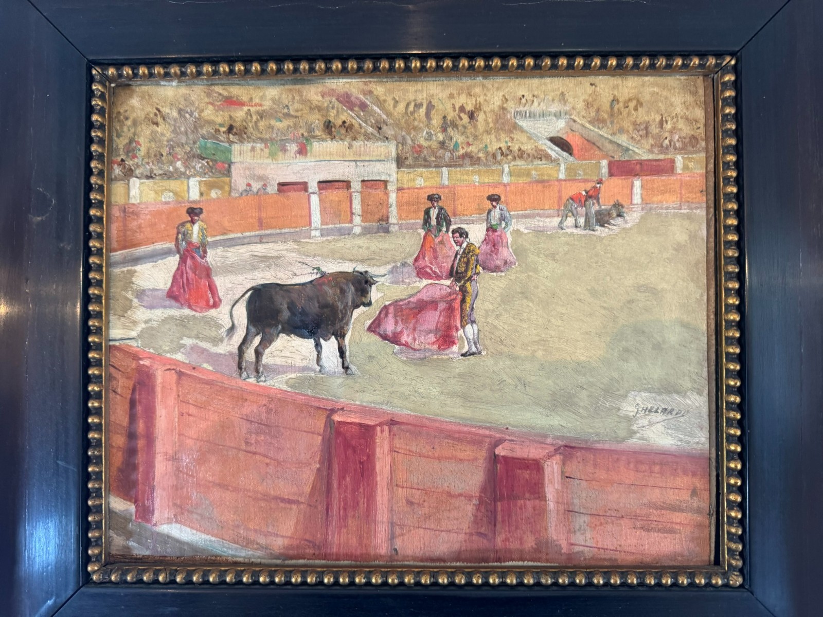 GOUACHE AUF PAPIER TORRERO SZENERIE STIERKAMPFARENA SIGNIERT – Bild 9