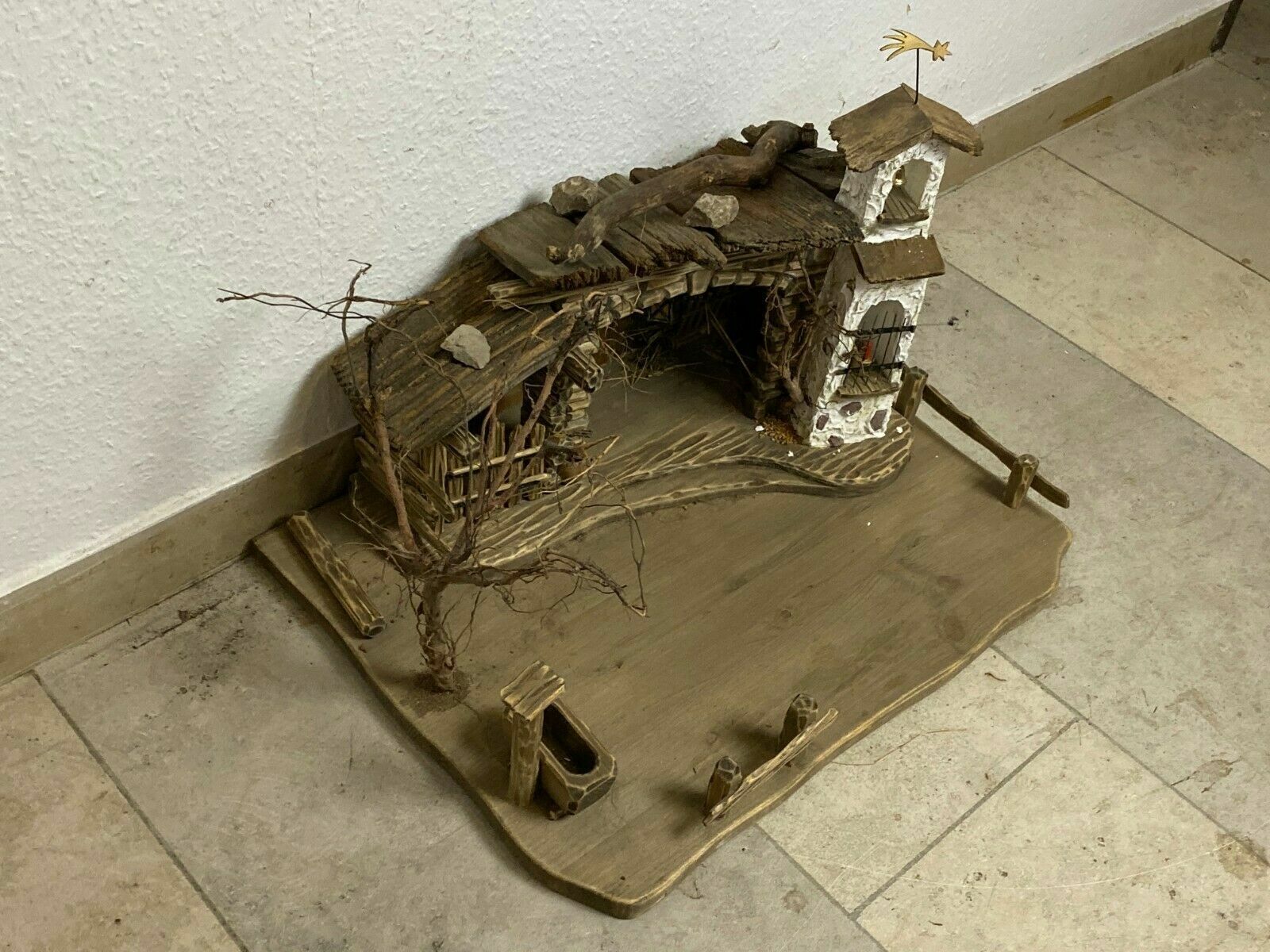 SEHR SCHÖNE ALPENLÄNDISCHE KRIPPE KRIPPENLANDSCHAFT OHNE FIGUREN GRÖSSE 14cm – Bild 3
