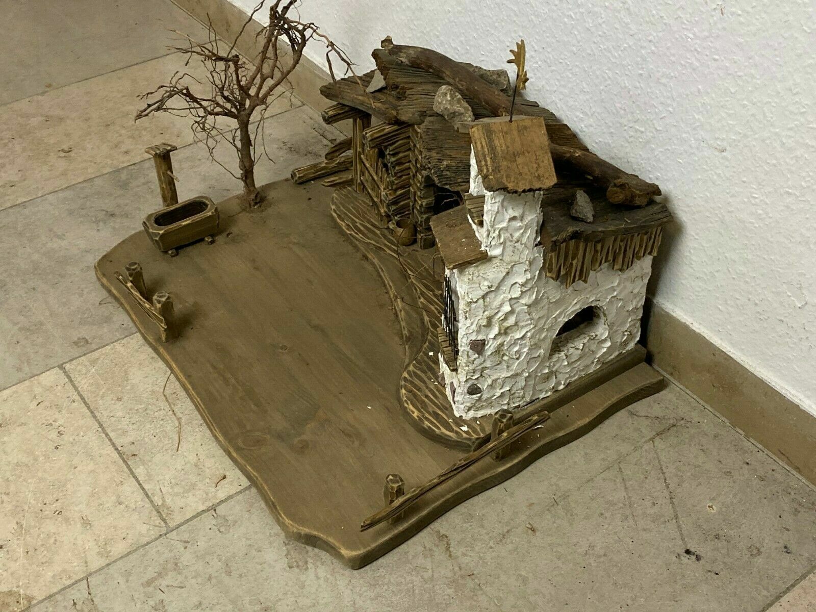 SEHR SCHÖNE ALPENLÄNDISCHE KRIPPE KRIPPENLANDSCHAFT OHNE FIGUREN GRÖSSE 14cm – Bild 4