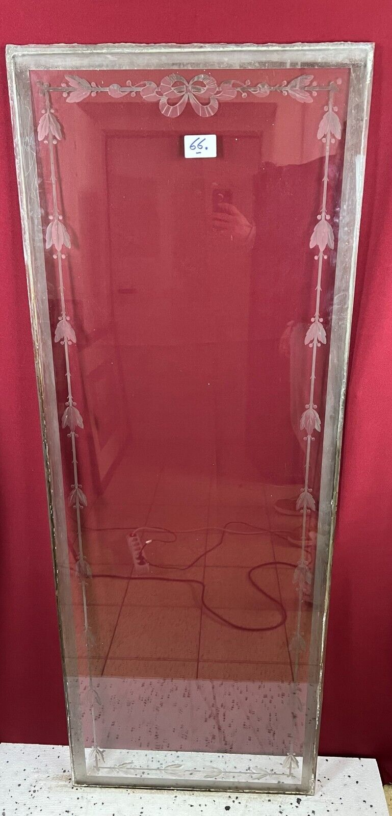 ANTIKE GLASSCHEIBE JUGENDSTIL ORIGINAL UM 1900 GIRLANDEN 60,4x162,5cm – Bild 9