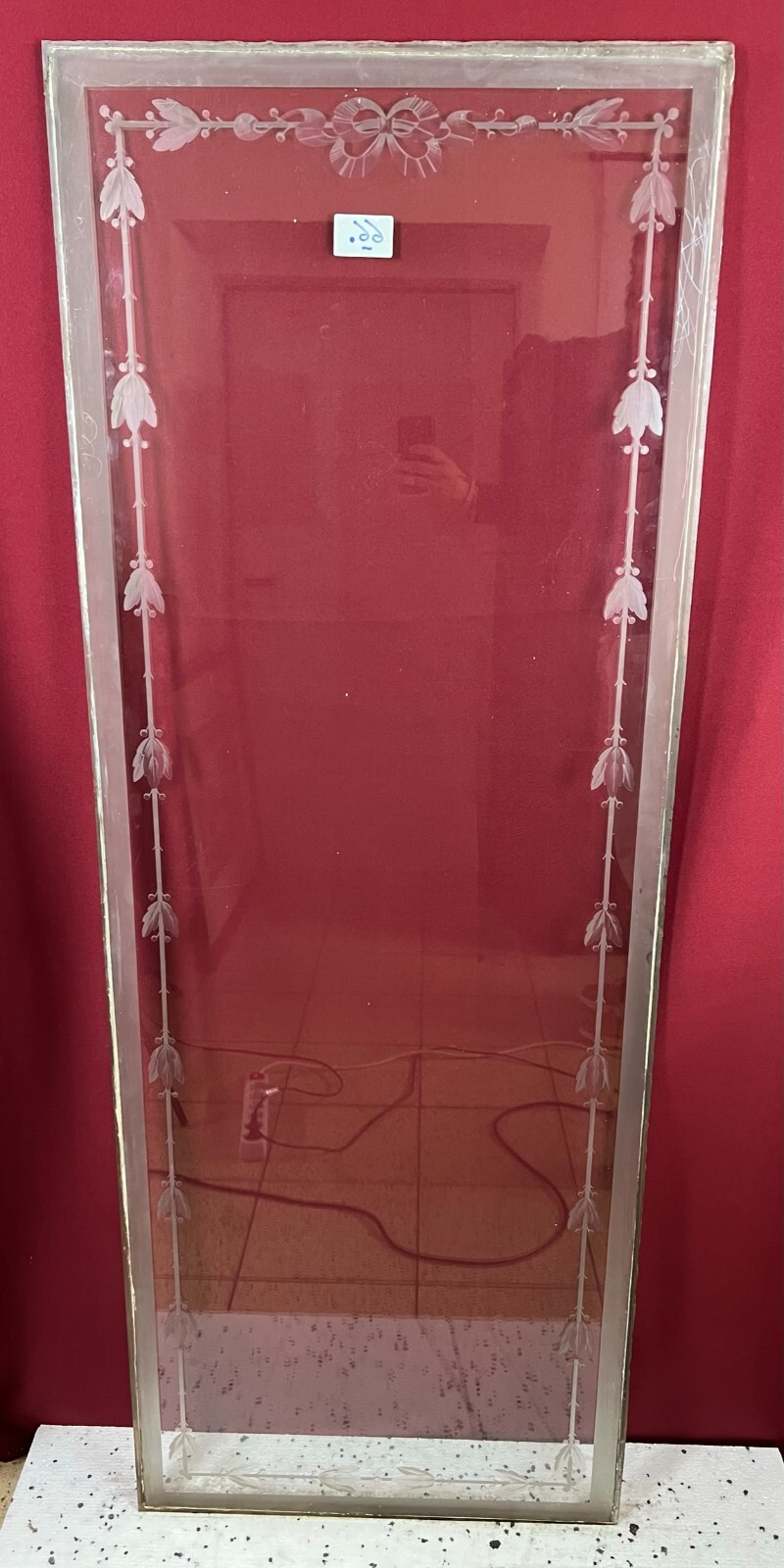 ANTIKE GLASSCHEIBE JUGENDSTIL ORIGINAL UM 1900 GIRLANDEN 60,4x162,5cm