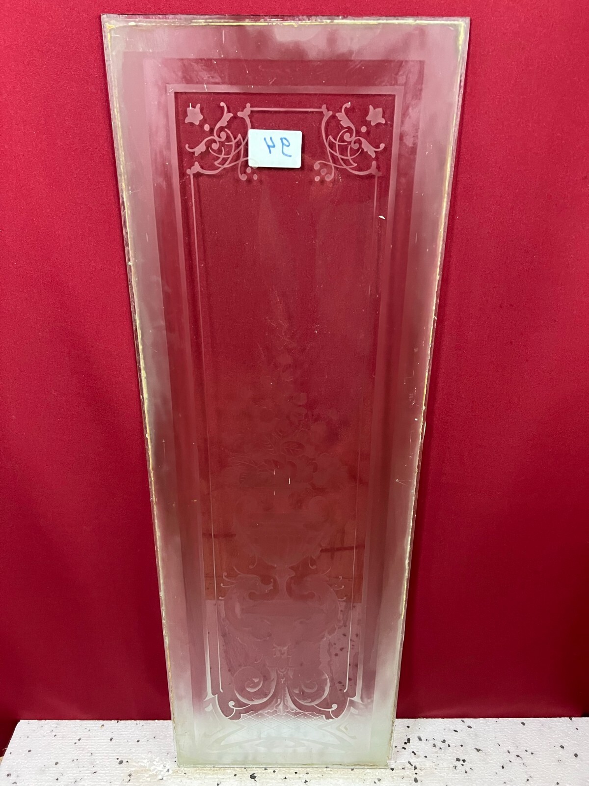 ANTIKE GLASSCHEIBE JUGENDSTIL ORIGINAL UM 1910 BLUMEN AMPHORE 34,6x103,3cm – Bild 3