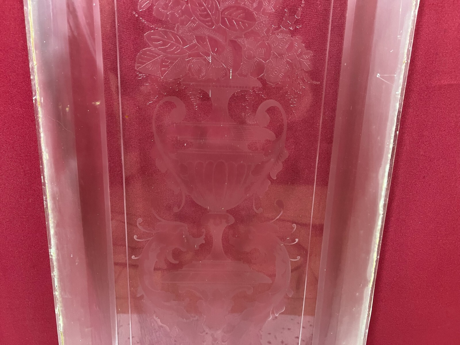 ANTIKE GLASSCHEIBE JUGENDSTIL ORIGINAL UM 1910 BLUMEN AMPHORE 34,6x103,3cm – Bild 6