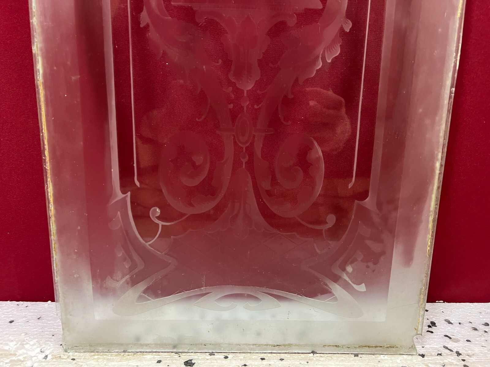 ANTIKE GLASSCHEIBE JUGENDSTIL ORIGINAL UM 1910 BLUMEN AMPHORE 34,6x103,3cm – Bild 7