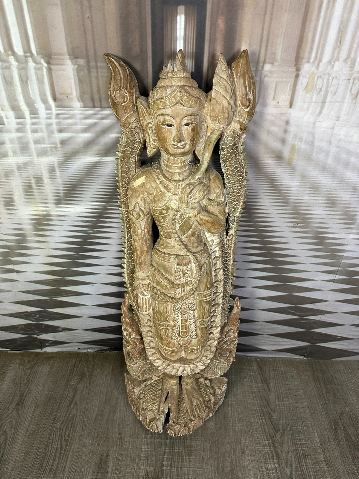 103cm GROSSER TEMPELWÄCHTER HOLZ MASSIV HANDGESCHNITZT THAILAND TEPPANOM