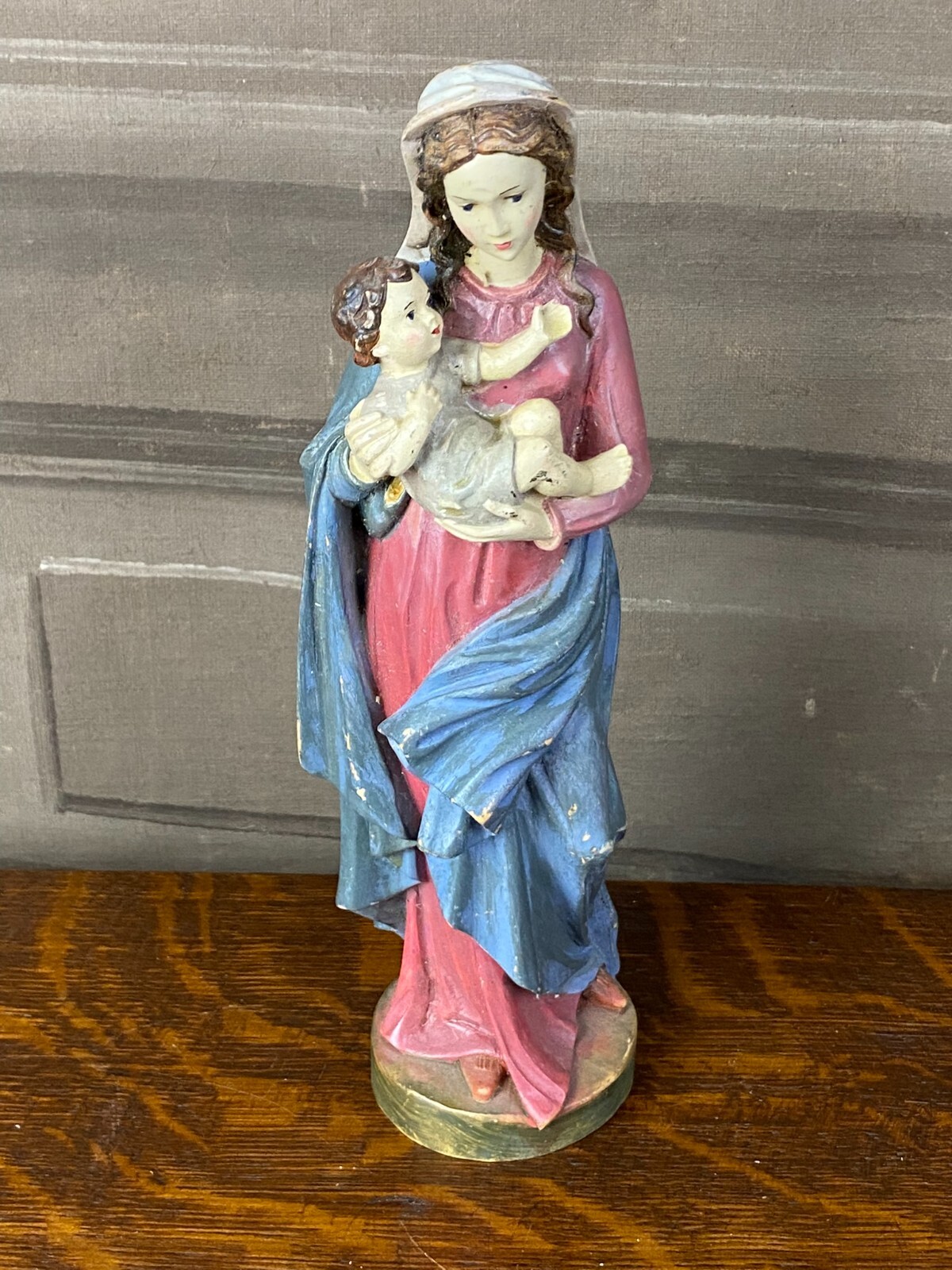 HEILIGENFIGUR HEILIGE MARIA MIT DEM JESUSKIND HOLZ HANDBEMALT POLYCHROMIE 28cm