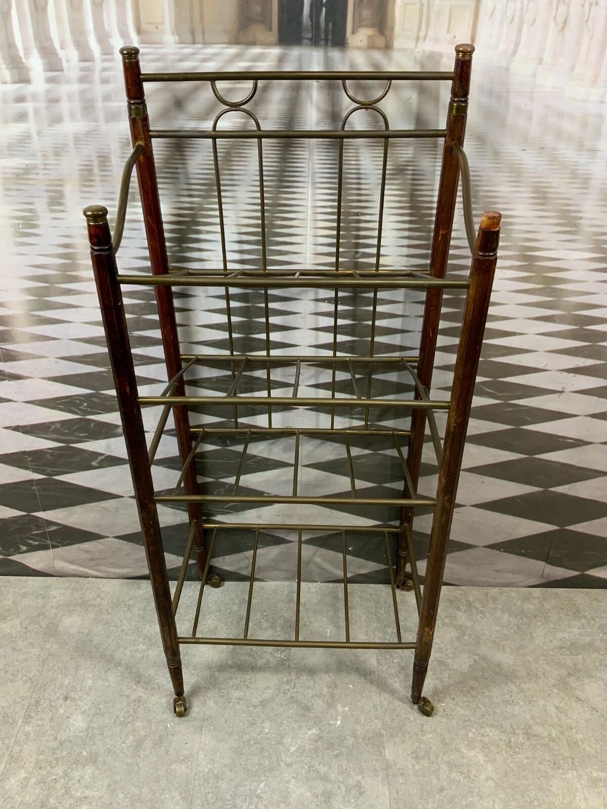 ANTIKES REGAL UM 1930 MINIATURREGAL KUPFER UND HOLZ