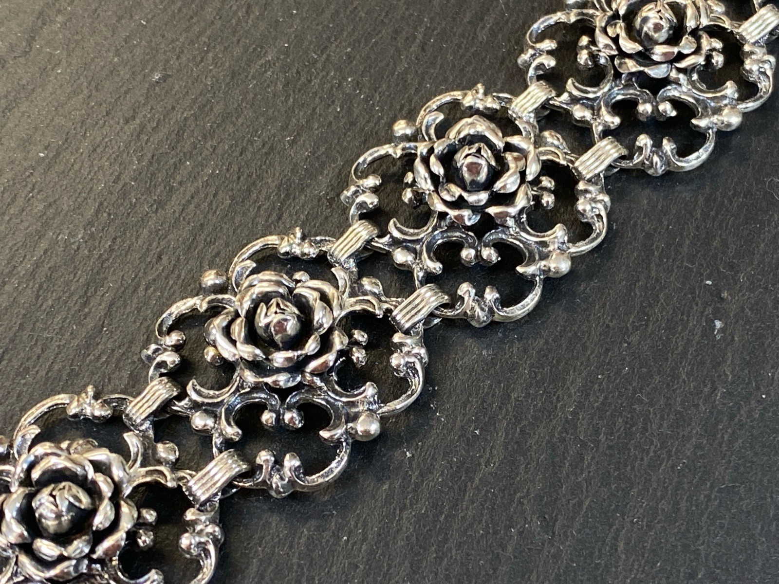 BREITES ARMBAND 835 SILBER FILIGRANES DEKOR BLUMEN ROSEN
