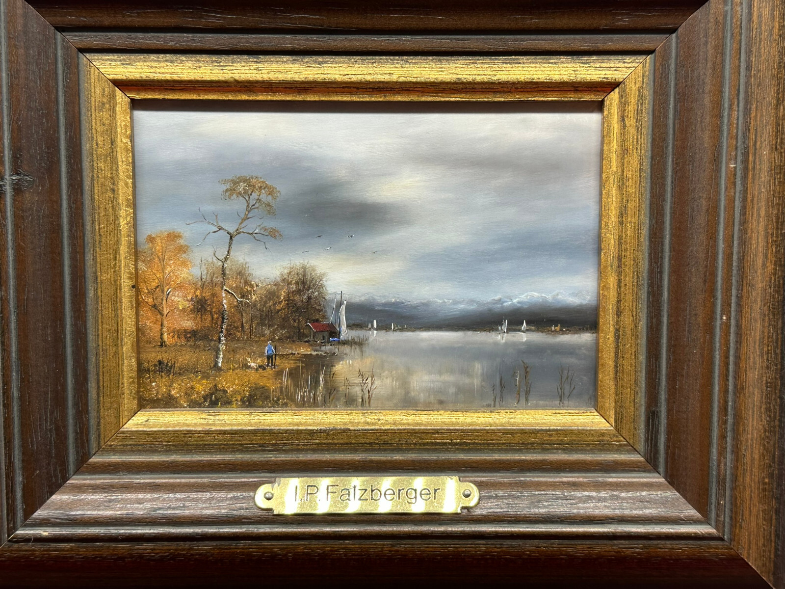 ÖLGEMÄLDE PRUNKRAHMEN PERSONEN LANDSCHAFT AM CHIEMSEE Ignaz Peter FALZBERGER – Bild 3