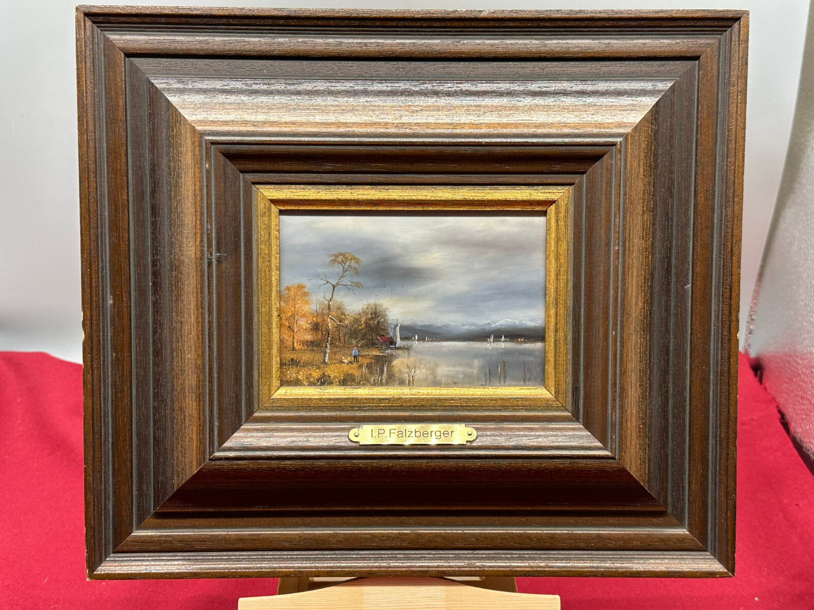 ÖLGEMÄLDE PRUNKRAHMEN PERSONEN LANDSCHAFT AM CHIEMSEE Ignaz Peter FALZBERGER