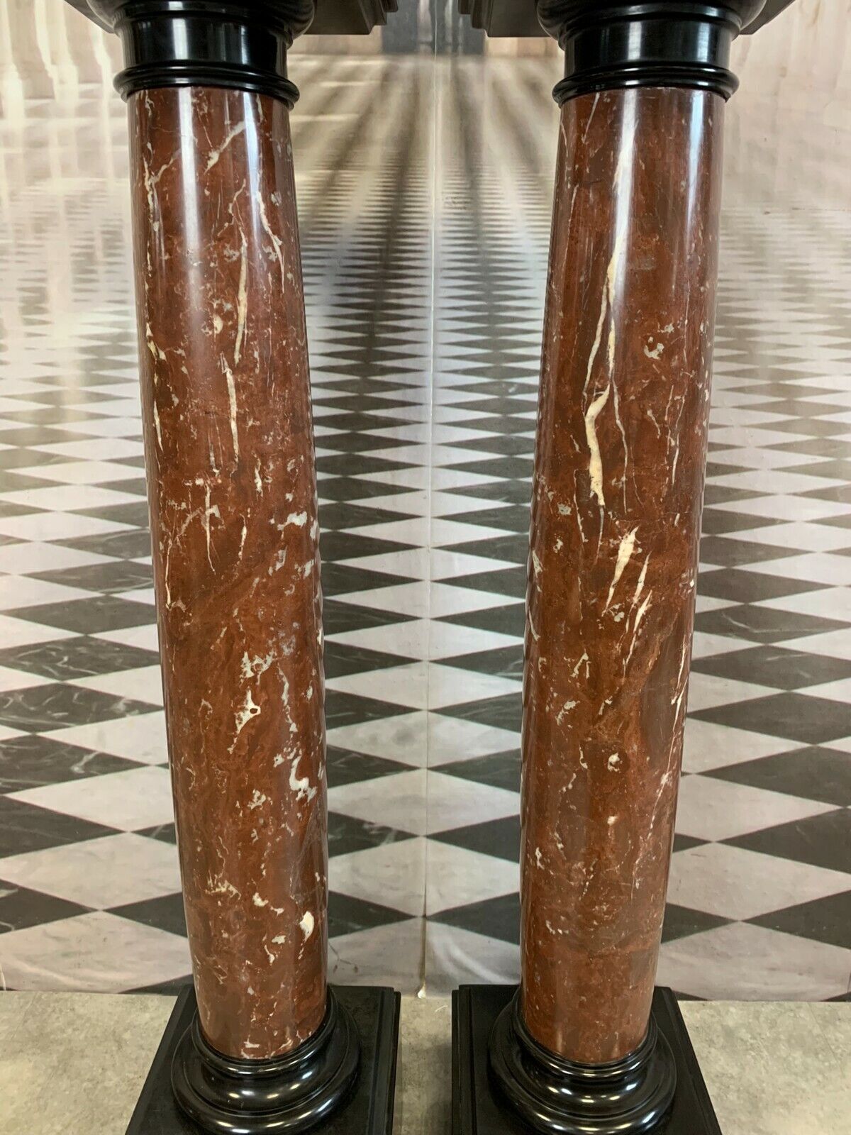 PAAR MARMOR SÄULEN UM 1880 MASSIV GEARBEITET 103cm 2x ANTIKE MARMORSÄULE – Bild 9