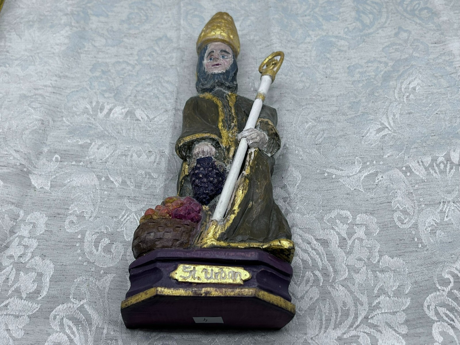 ALTE VINTAGE HEILIGENFIGUR HOLZ GEFASST HEILIGER URBAN NACH ANTIKEM VORBILD