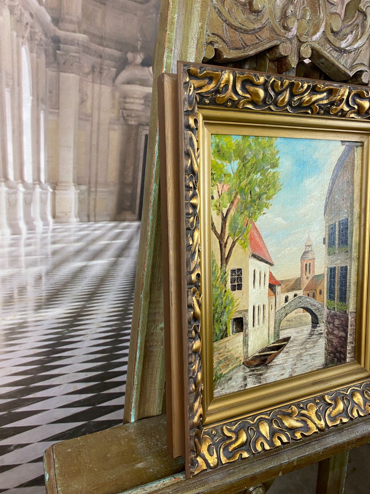 ÖLGEMÄLDE STADT ANSICHT KANAL MIT HÄUSERN GEMÄLDE GERAHMT – Bild 11