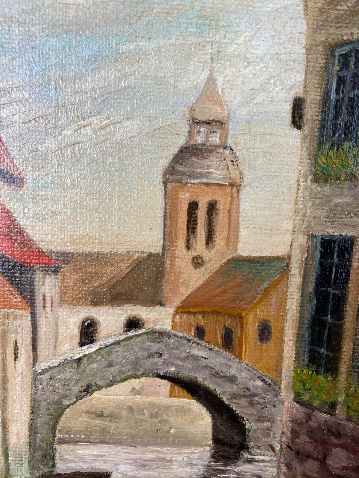 ÖLGEMÄLDE STADT ANSICHT KANAL MIT HÄUSERN GEMÄLDE GERAHMT – Bild 4