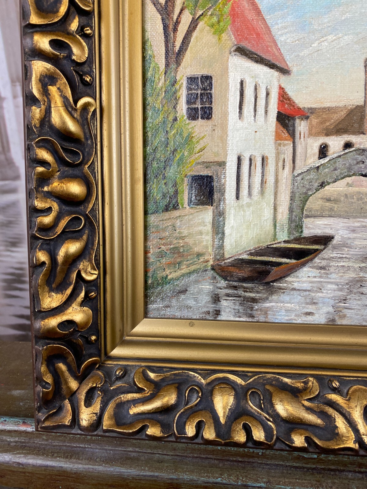 ÖLGEMÄLDE STADT ANSICHT KANAL MIT HÄUSERN GEMÄLDE GERAHMT – Bild 7