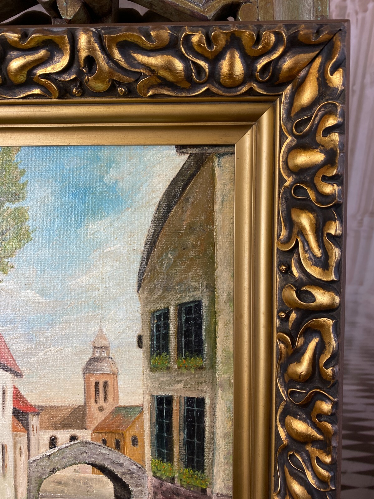 ÖLGEMÄLDE STADT ANSICHT KANAL MIT HÄUSERN GEMÄLDE GERAHMT – Bild 8
