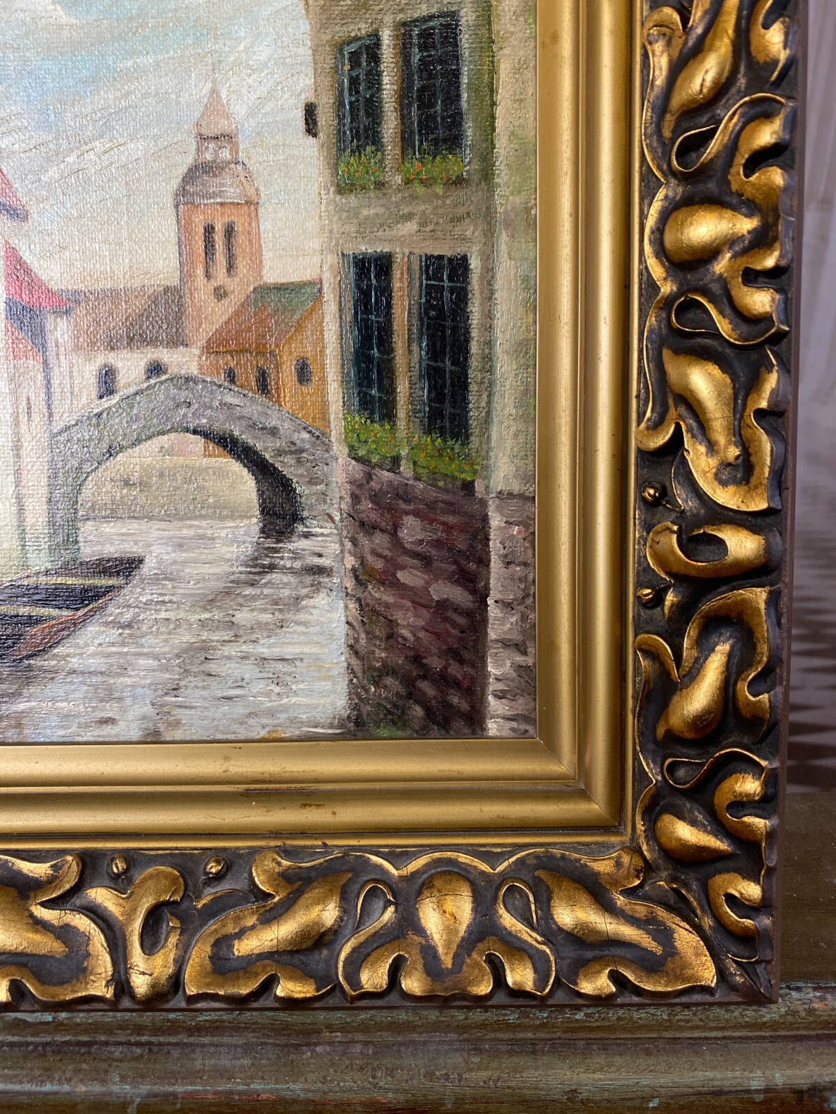 ÖLGEMÄLDE STADT ANSICHT KANAL MIT HÄUSERN GEMÄLDE GERAHMT – Bild 9