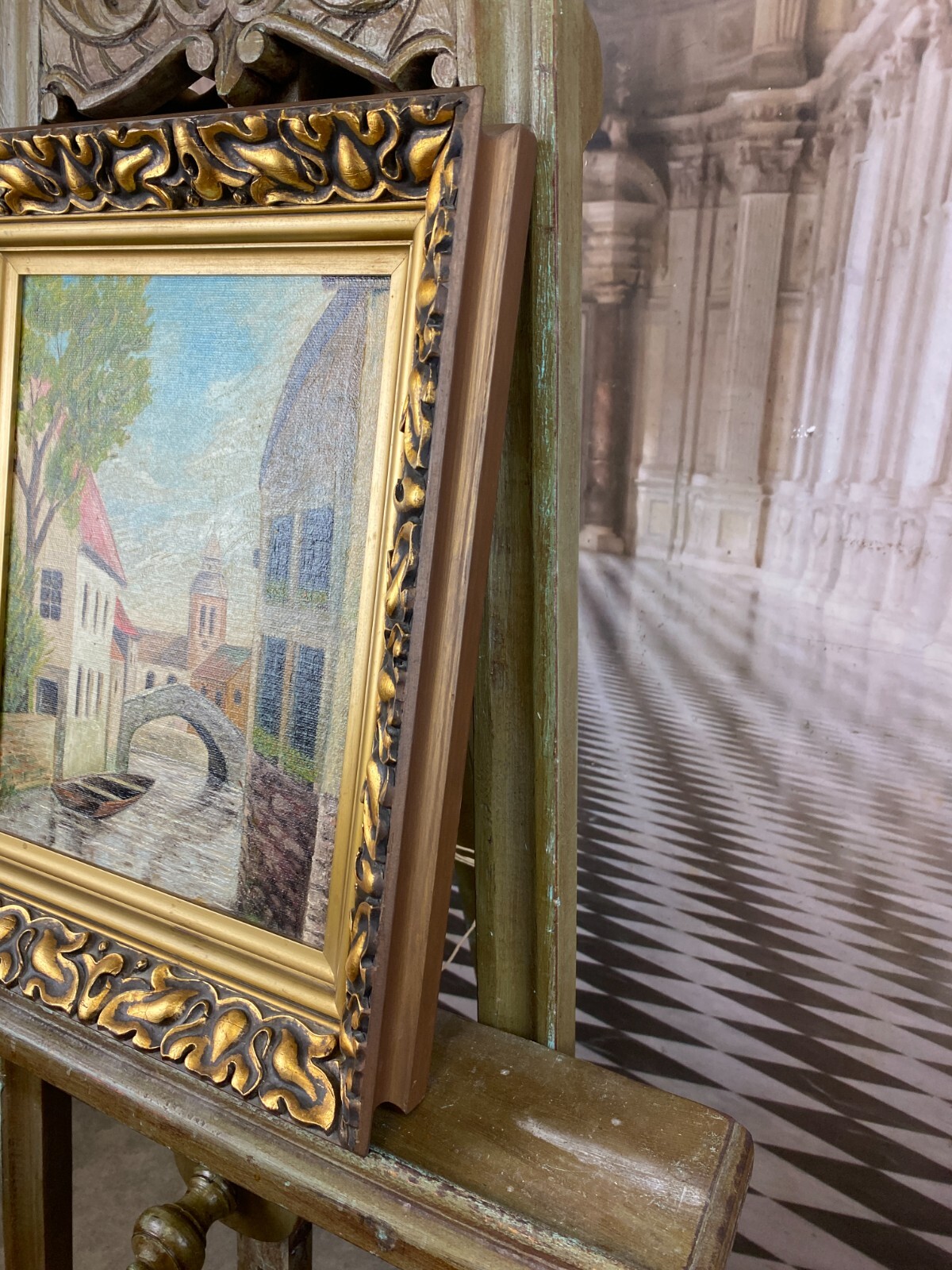 ÖLGEMÄLDE STADT ANSICHT KANAL MIT HÄUSERN GEMÄLDE GERAHMT – Bild 10