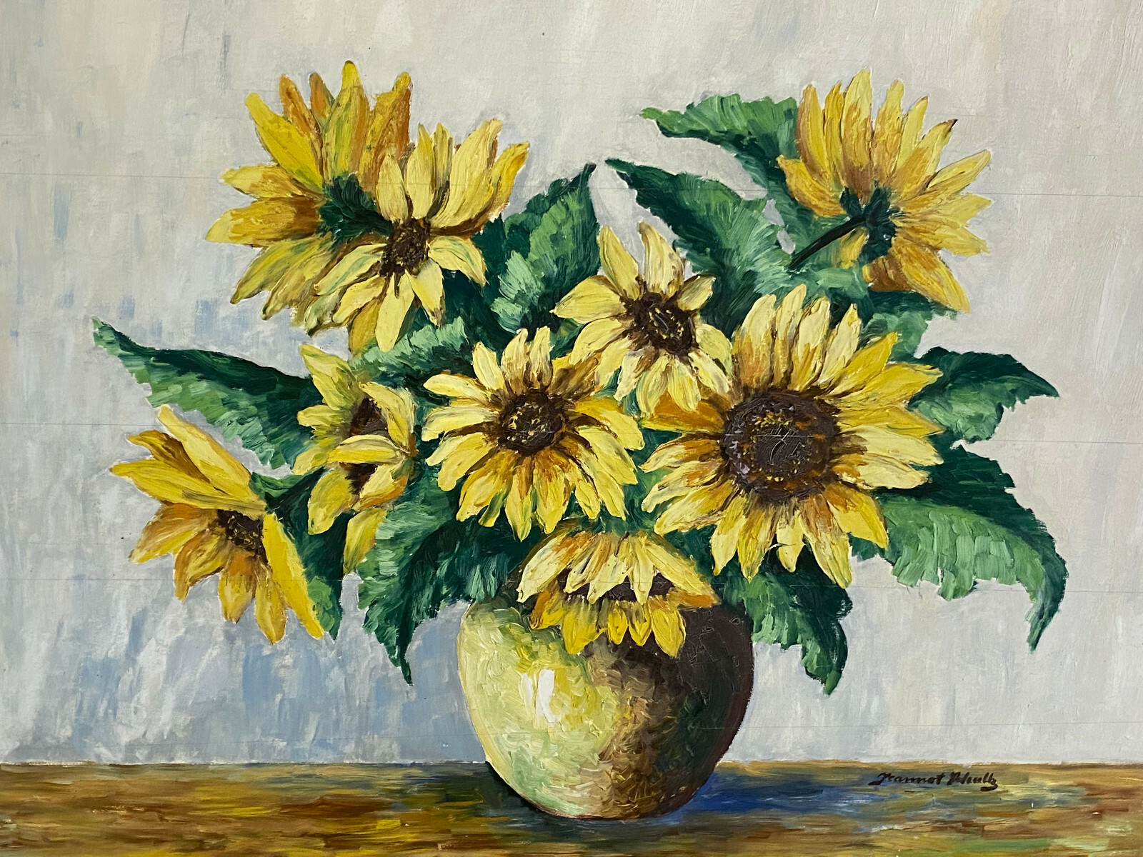 ÖLGEMÄLDE SONNENBLUMEN STILLLEBEN SIGNIERT JEANNOT SCHULTZ ABMESSUNGEN 99x74cm