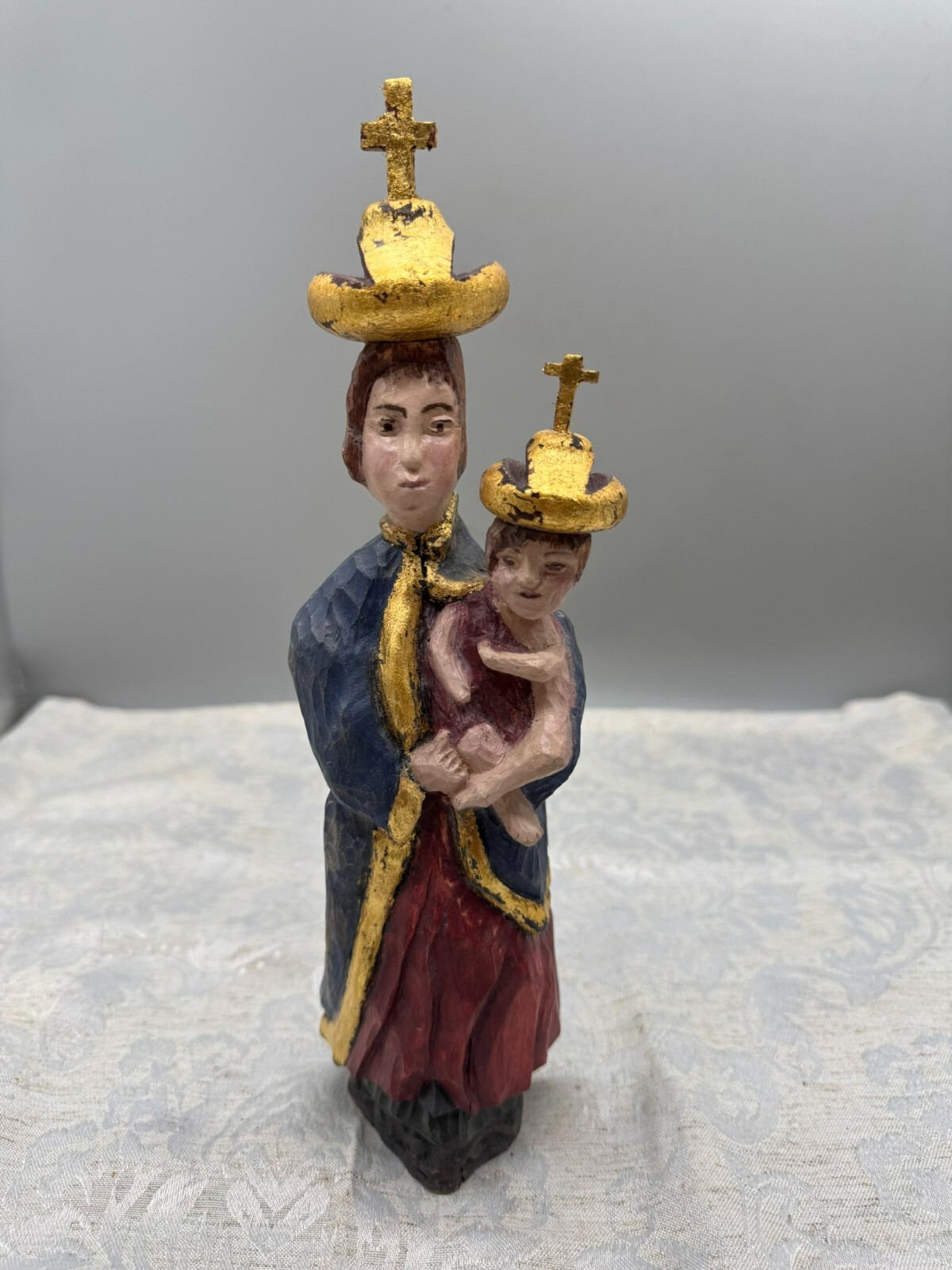 ALTE VINTAGE HEILIGENFIGUR 29cm MADONNA MARIA MIT KIND NACH ANTIKEM ORIGINAL