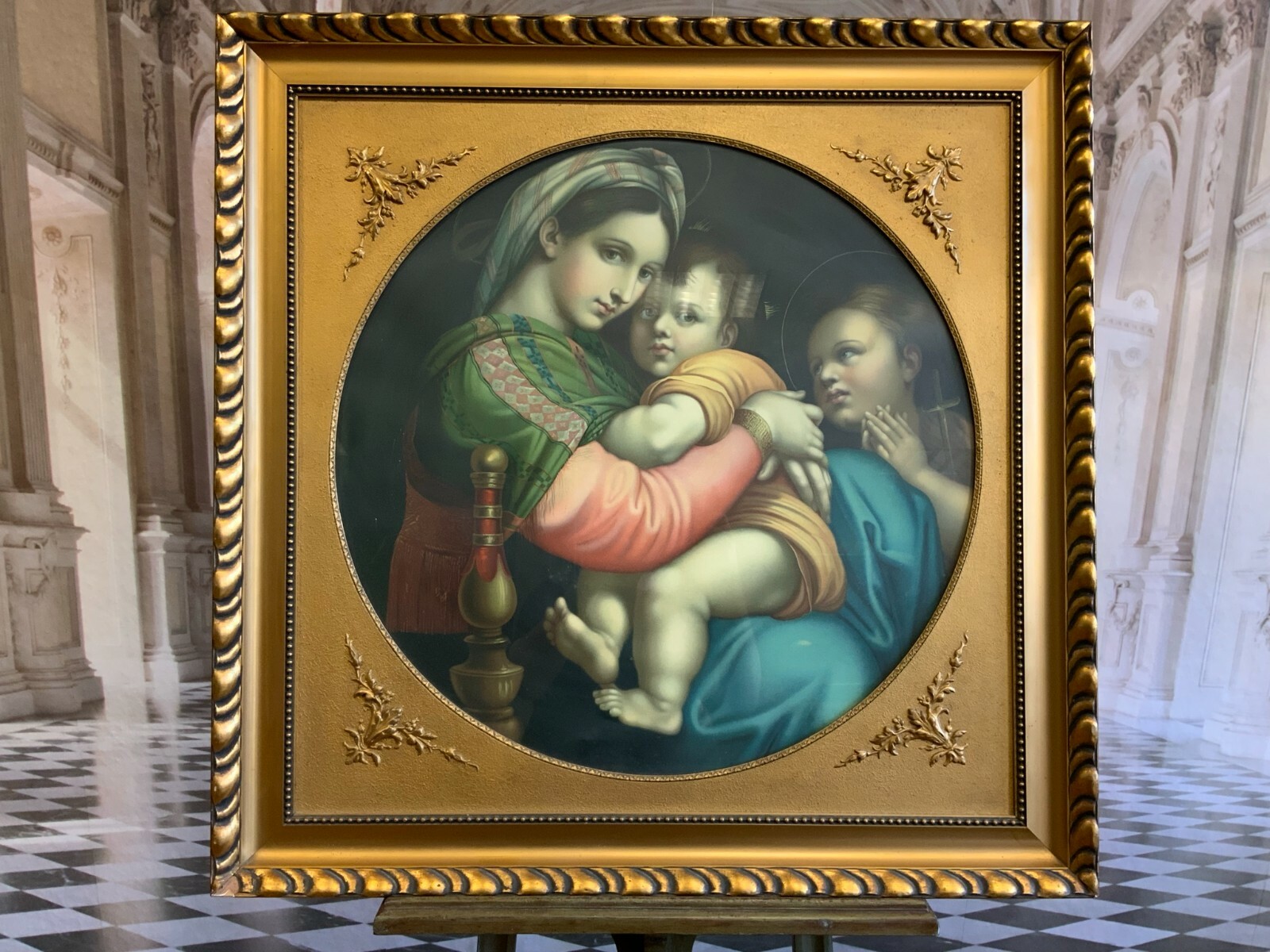 DRUCK MARIA JESUS GROSSER FARBDRUCK IM JUGENDSTIL RAHMEN 95x95cm