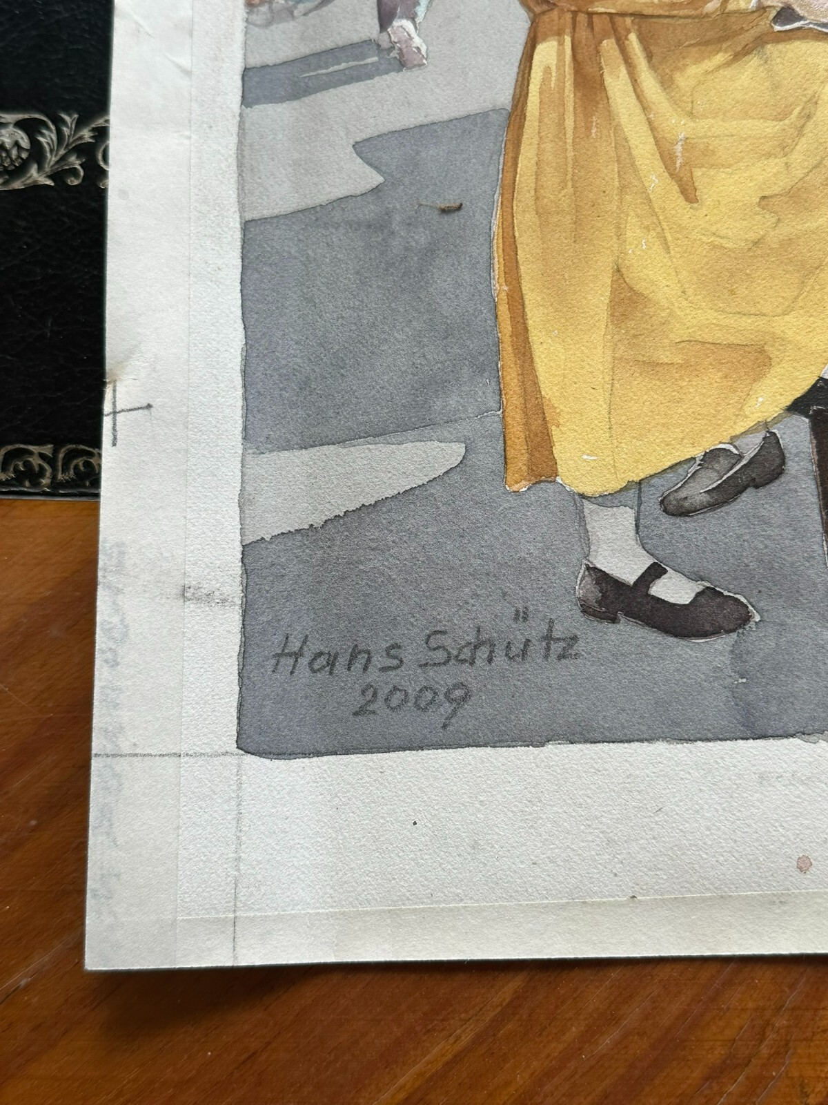 HANS SCHÜTZ GROSSES AQUARELL AUF PAPIER SIGNIERT MENSCHEN AM MARKT – Bild 4