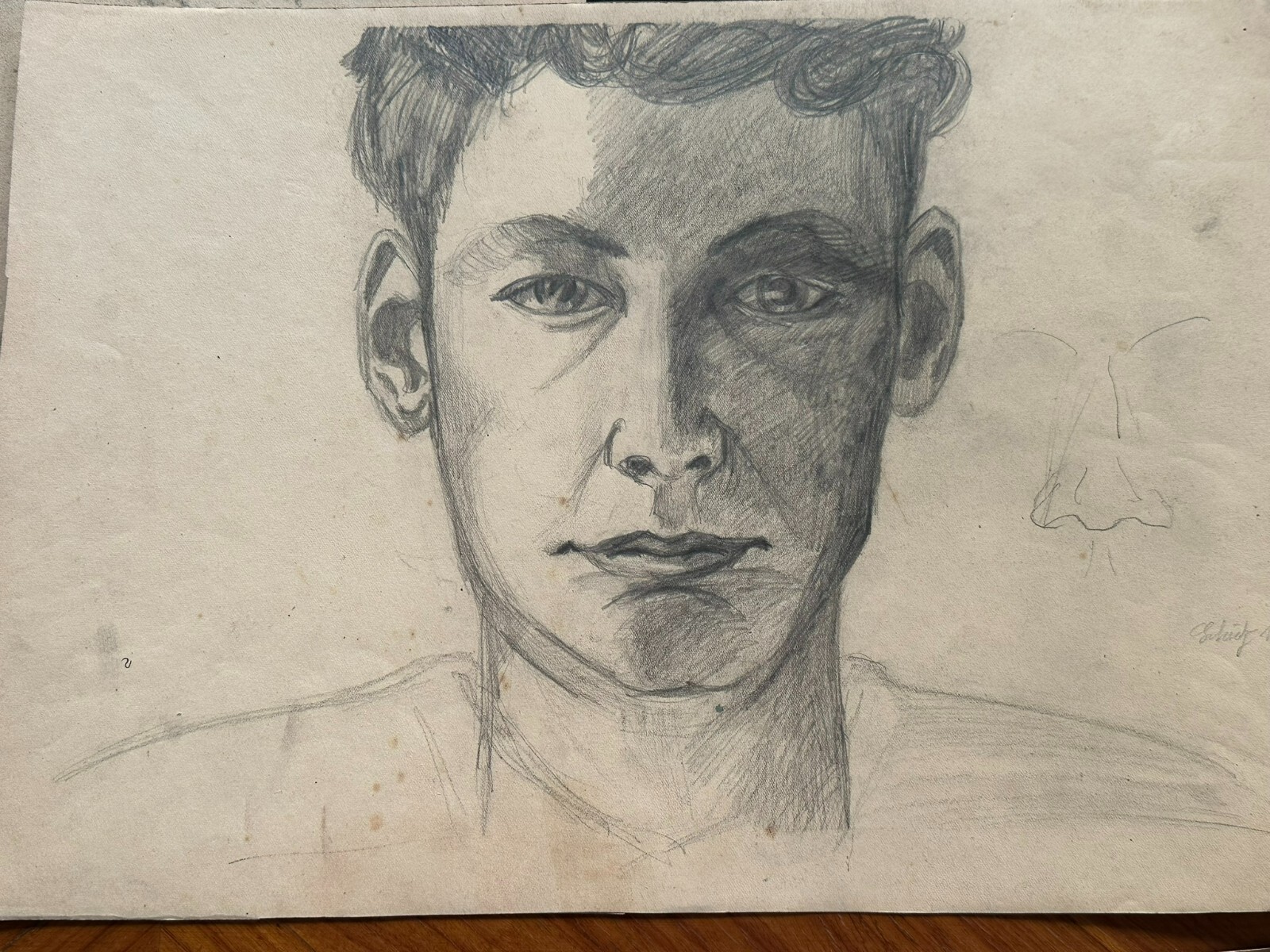 3x ANTIKE ZEICHNUNG AUF PAPIER STUDIE PORTRAIT MANN HANS SCHÜTZ – Bild 6