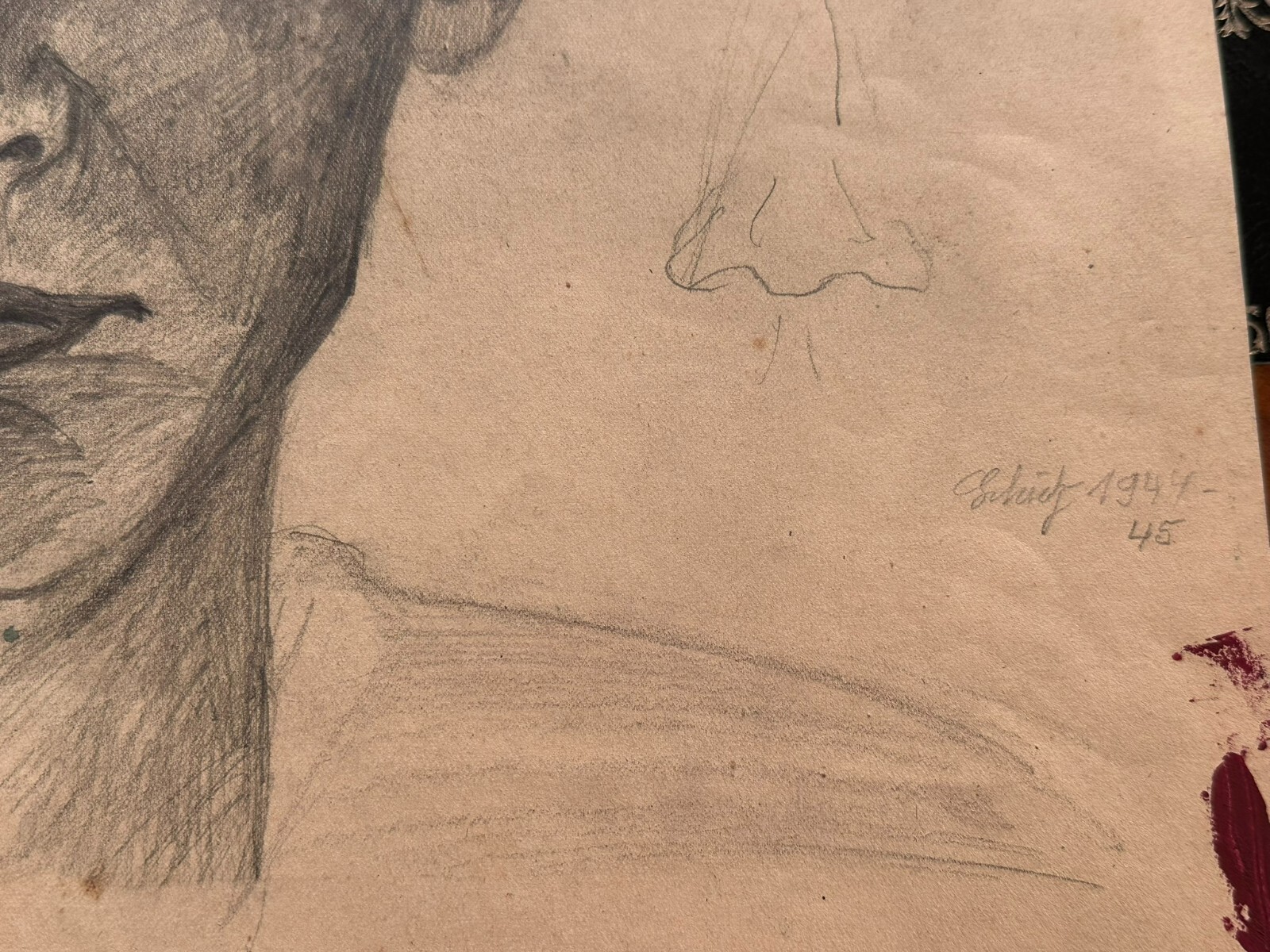 3x ANTIKE ZEICHNUNG AUF PAPIER STUDIE PORTRAIT MANN HANS SCHÜTZ – Bild 7