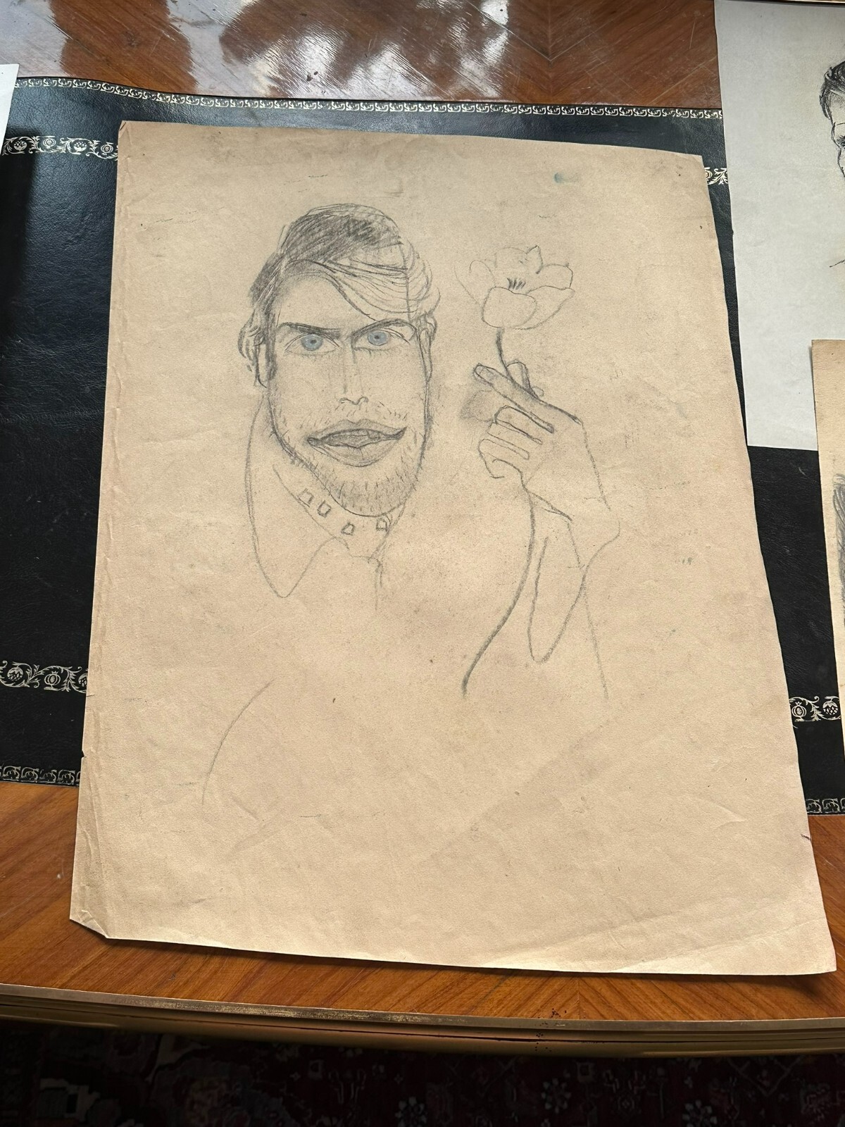 3x ANTIKE ZEICHNUNG AUF PAPIER STUDIE PORTRAIT MANN HANS SCHÜTZ – Bild 8