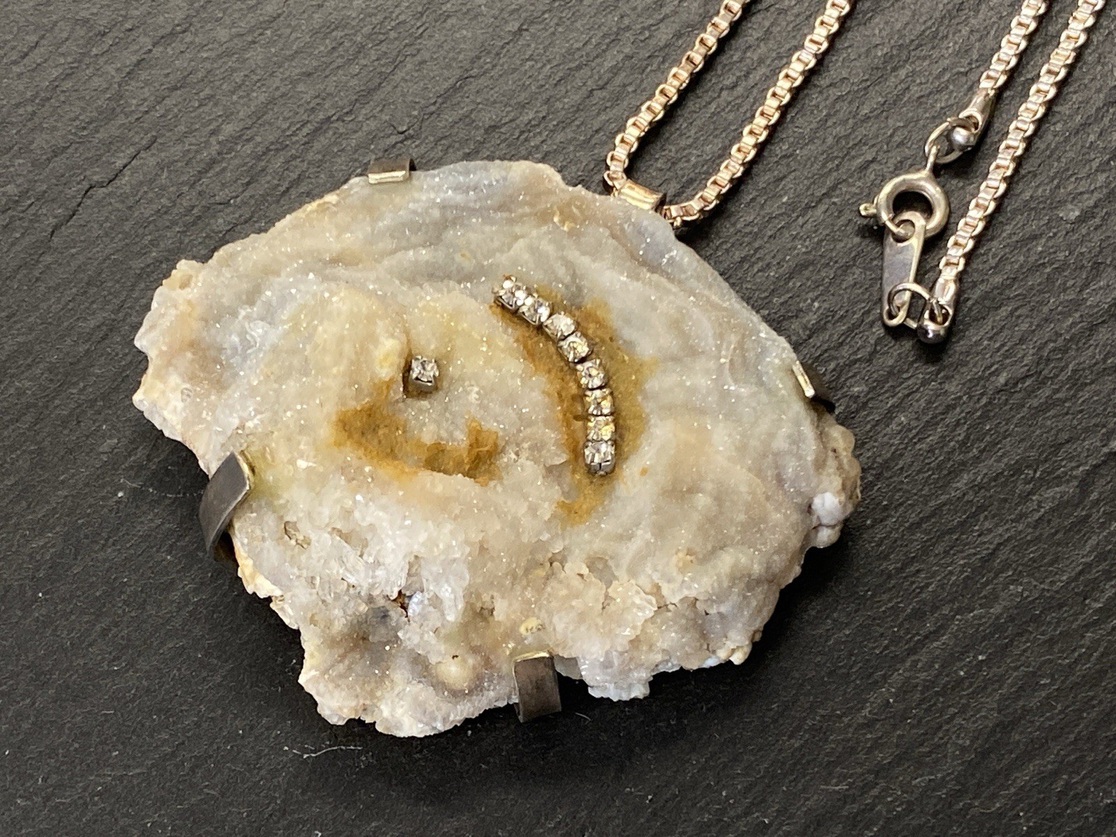 HALSKETTE HALS KETTE ANHÄNGER ACHAT GLASSTEINE GLAS METALL STERLING SILBER