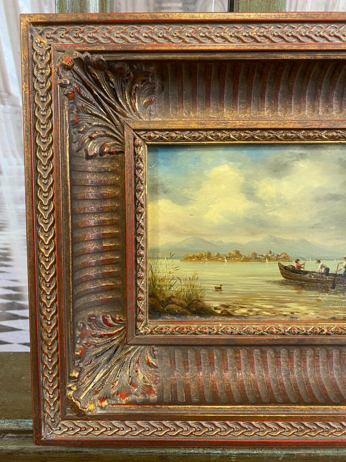 ÖLGEMÄLDE CHIEMSEE LANDSCHAFT MIT PERSONEN IM BOOT SIGNIERT RAHMEN – Bild 12