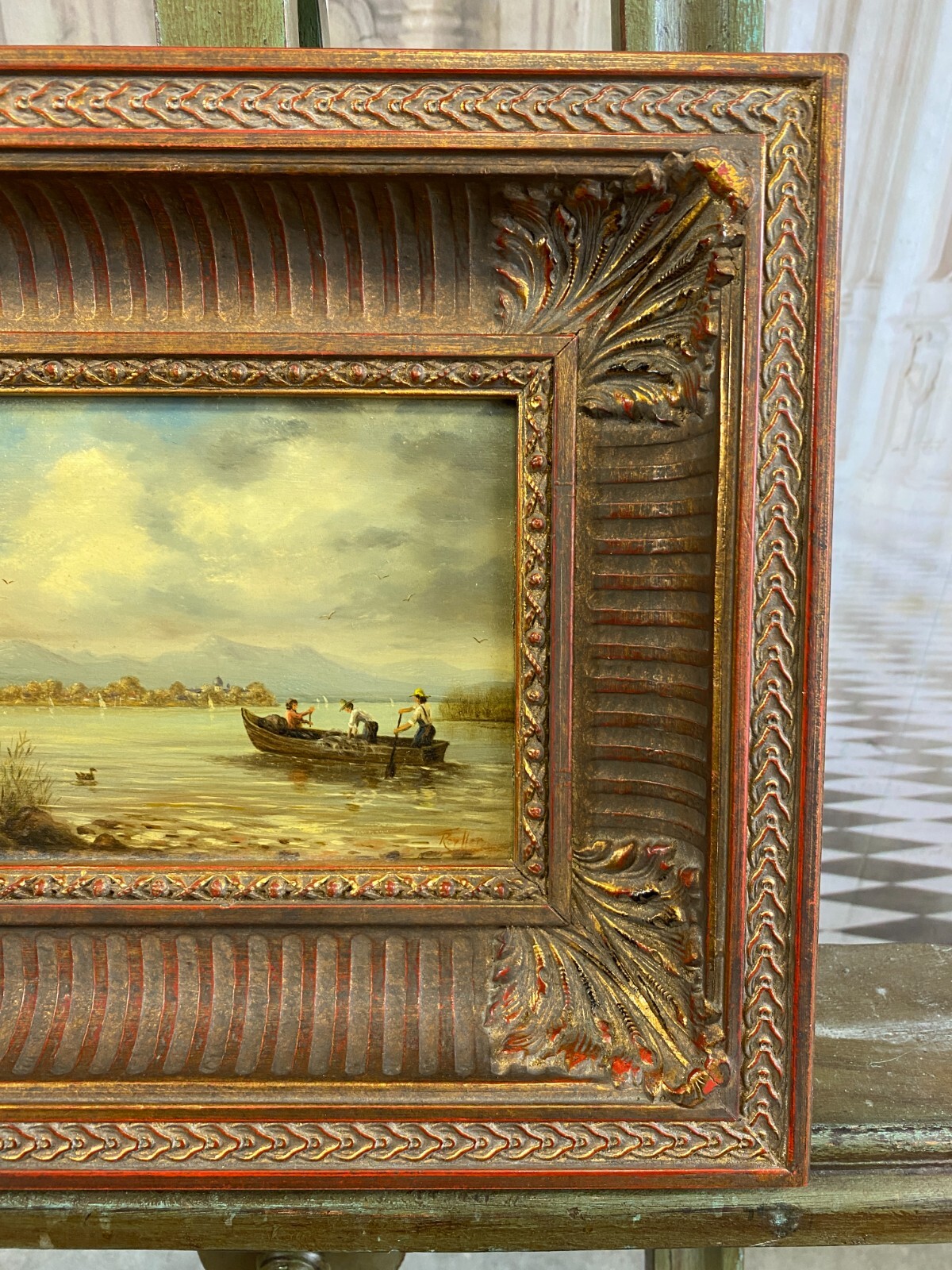 ÖLGEMÄLDE CHIEMSEE LANDSCHAFT MIT PERSONEN IM BOOT SIGNIERT RAHMEN – Bild 13