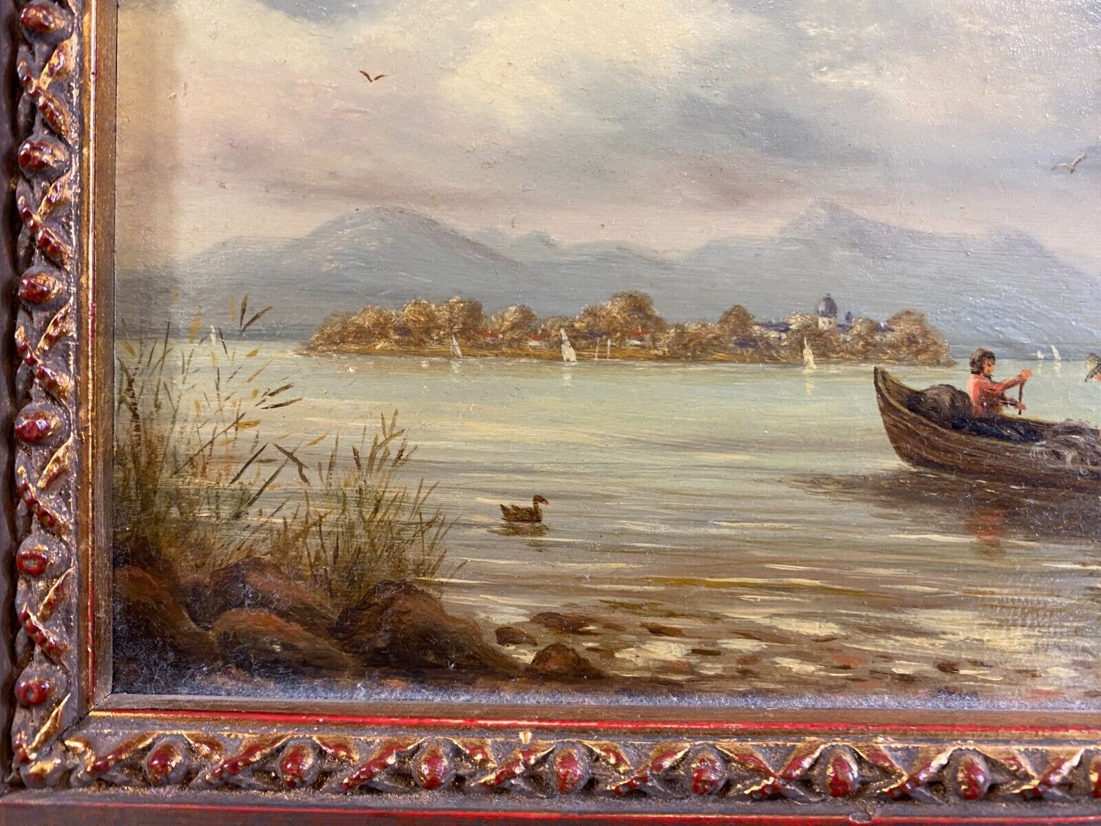 ÖLGEMÄLDE CHIEMSEE LANDSCHAFT MIT PERSONEN IM BOOT SIGNIERT RAHMEN – Bild 6