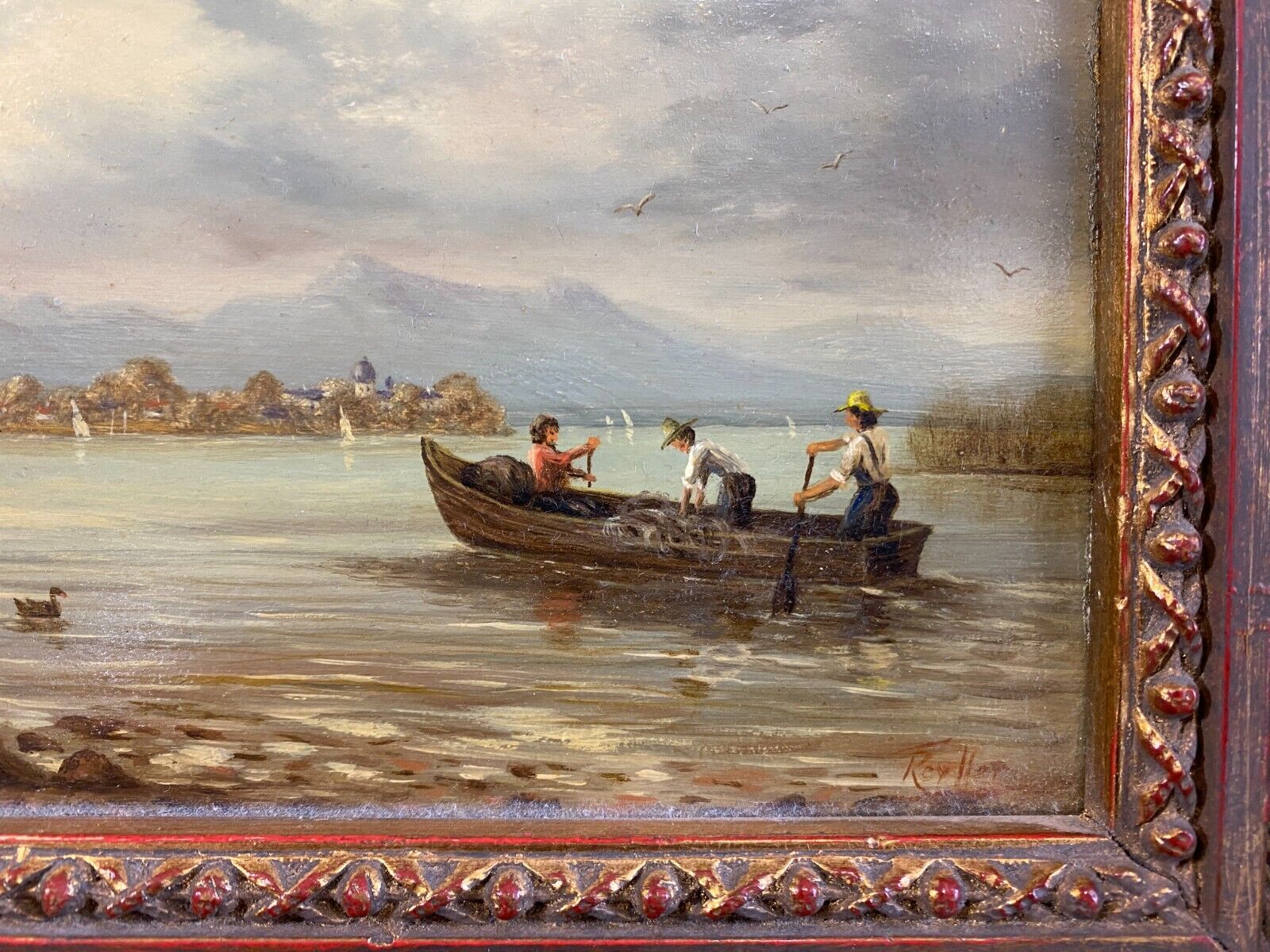 ÖLGEMÄLDE CHIEMSEE LANDSCHAFT MIT PERSONEN IM BOOT SIGNIERT RAHMEN – Bild 7