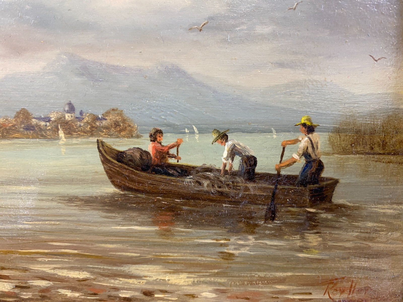 ÖLGEMÄLDE CHIEMSEE LANDSCHAFT MIT PERSONEN IM BOOT SIGNIERT RAHMEN – Bild 8