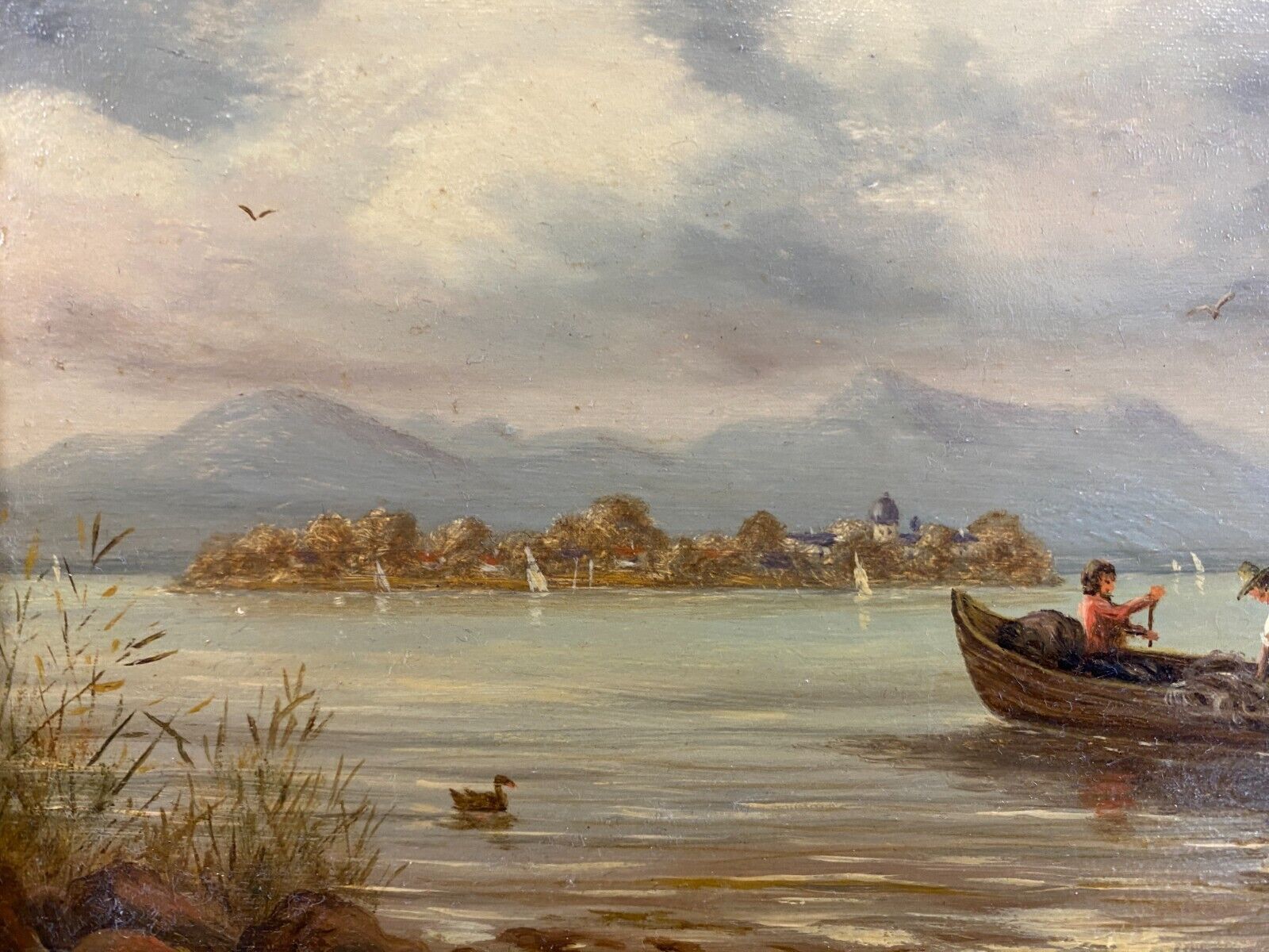 ÖLGEMÄLDE CHIEMSEE LANDSCHAFT MIT PERSONEN IM BOOT SIGNIERT RAHMEN – Bild 9