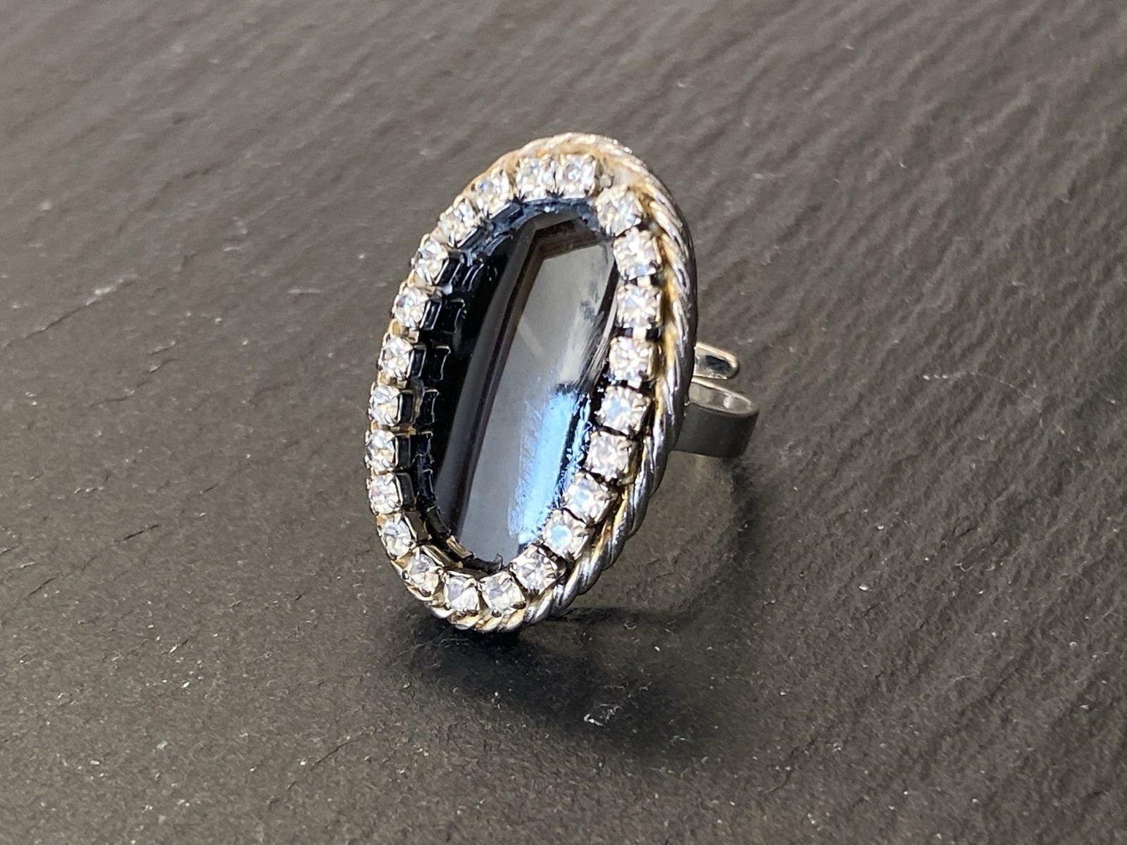 RING OVAL 835 SILBER ONYX GRÖSSENVERSTELLBAR GLASSTEINE GLAS STEINE