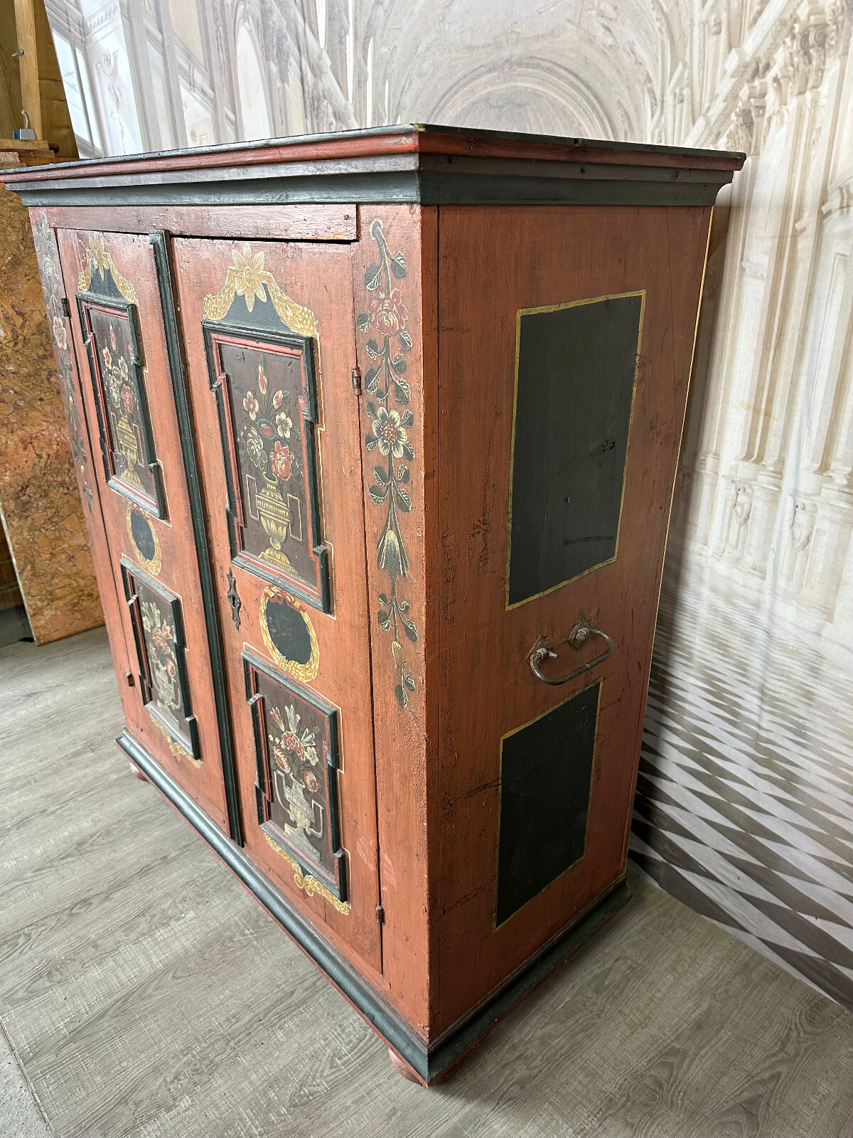 ANTIKER TÖLZER BAUERNSCHRANK SCHRANK FRÜHES 19 TES JHDT HANDBEMALT NUR 149cm – Bild 6