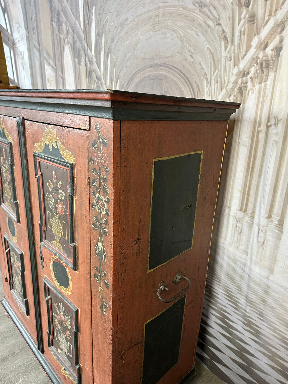 ANTIKER TÖLZER BAUERNSCHRANK SCHRANK FRÜHES 19 TES JHDT HANDBEMALT NUR 149cm – Bild 7