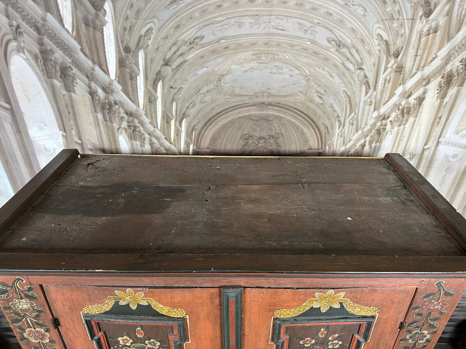ANTIKER TÖLZER BAUERNSCHRANK SCHRANK FRÜHES 19 TES JHDT HANDBEMALT NUR 149cm – Bild 8