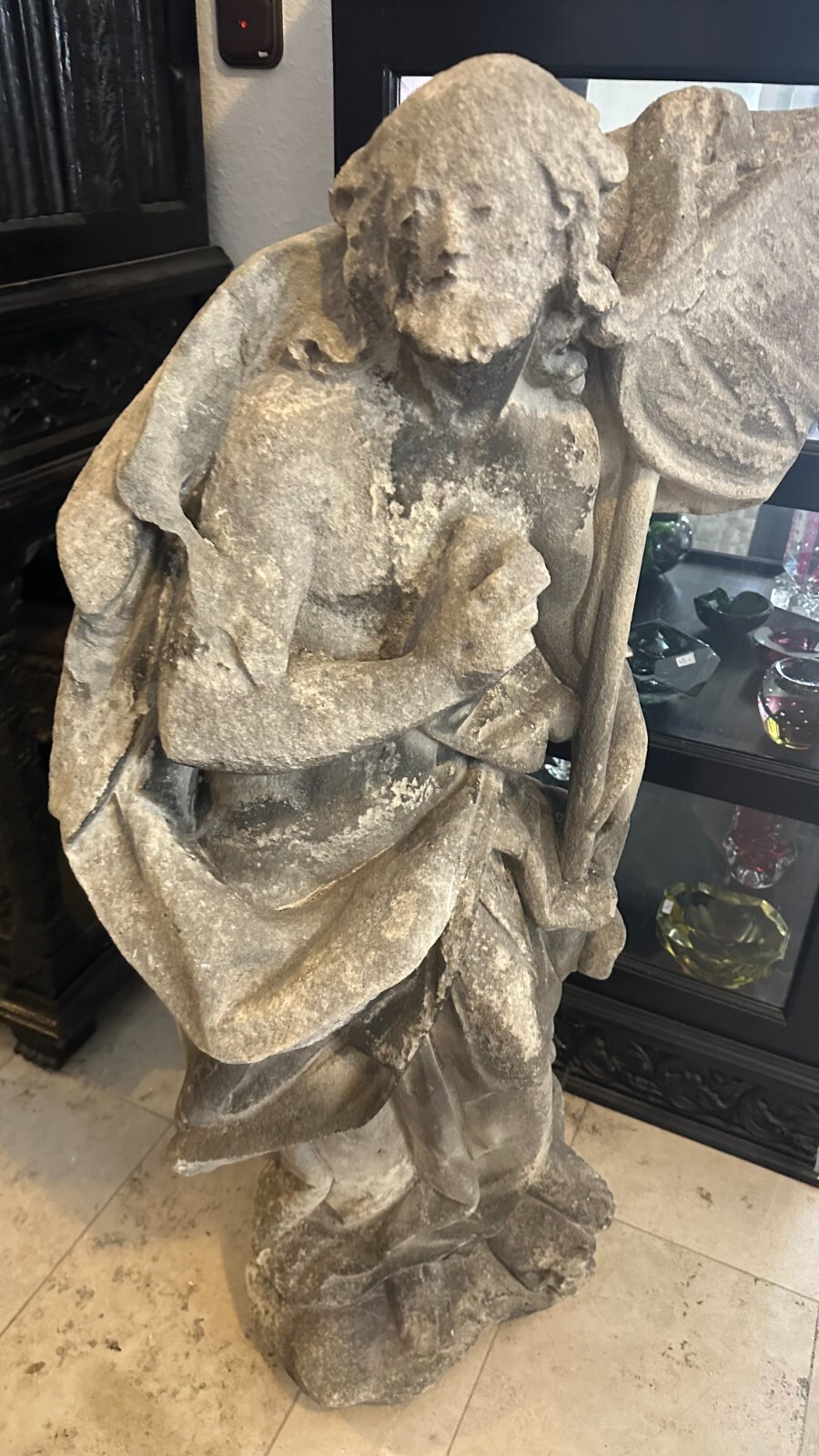 BAROCK HEILIGENFIGUR AUS SANDSTEIN 18 TES JHDT HEILIGER MIT UMHANG 111cm – Bild 4