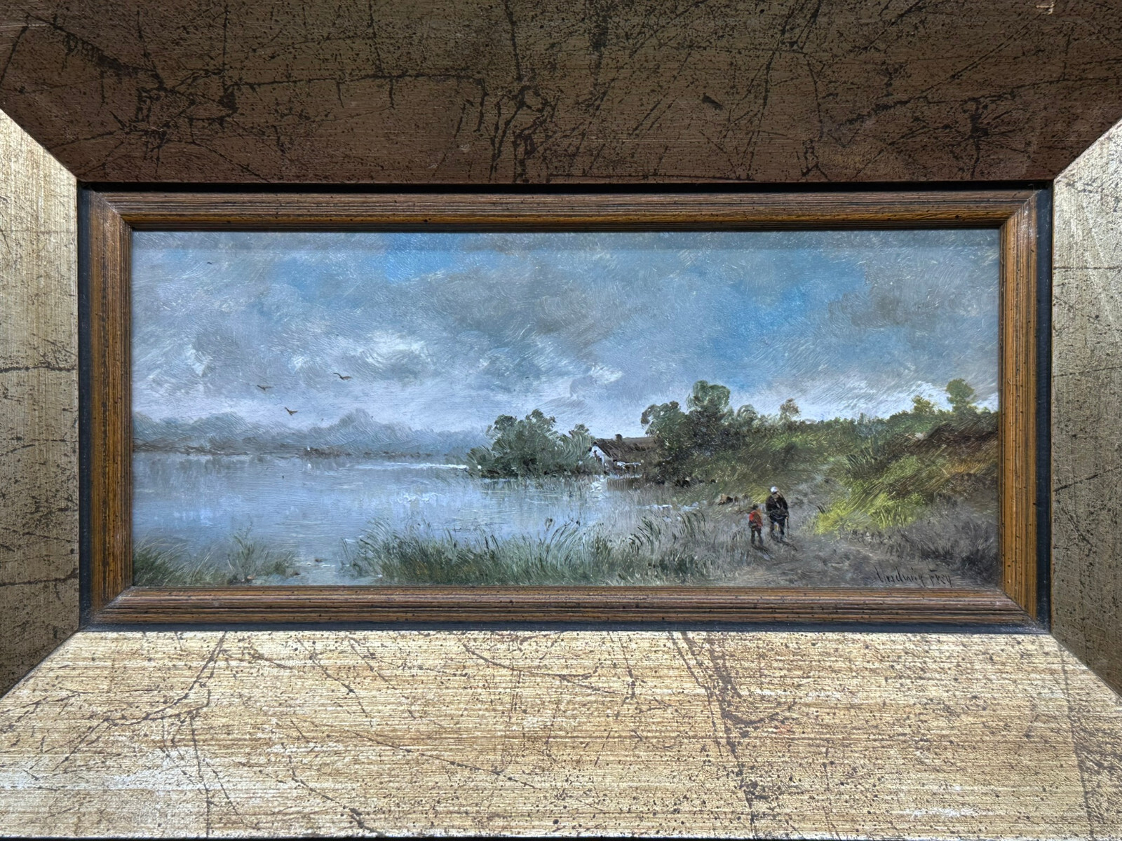 ÖLGEMÄLDE PRUNKRAHMEN PERSONEN AM SEE LANDSCHAFT IM OSTALGÄU LUDWIG FREY – Bild 3